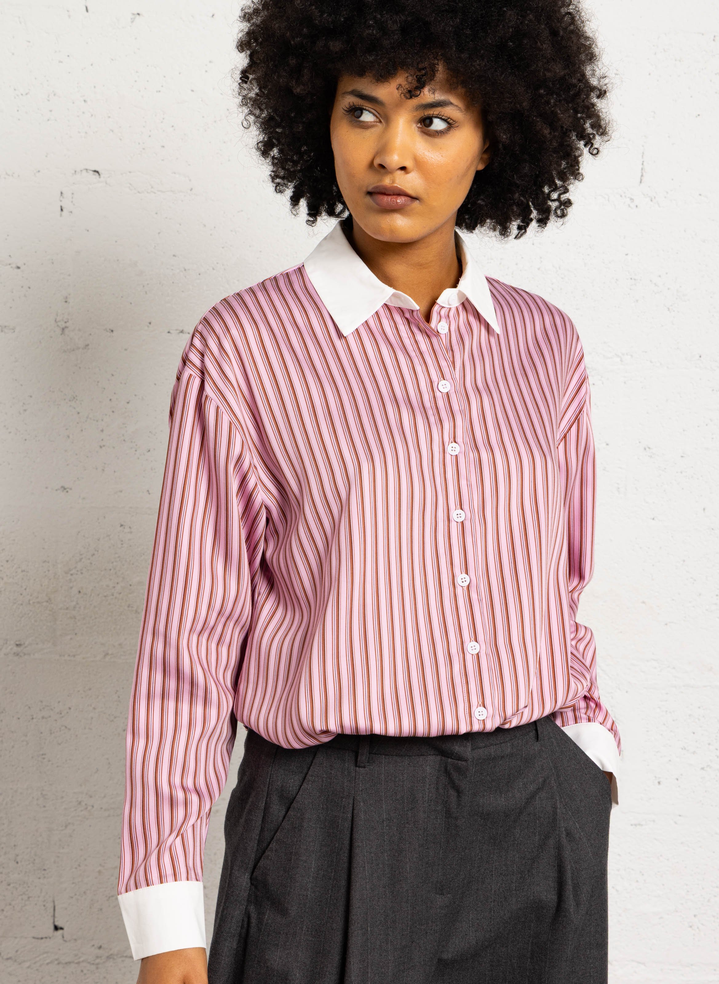 Oversized striped shirt with classic collar SUNCOO Pink