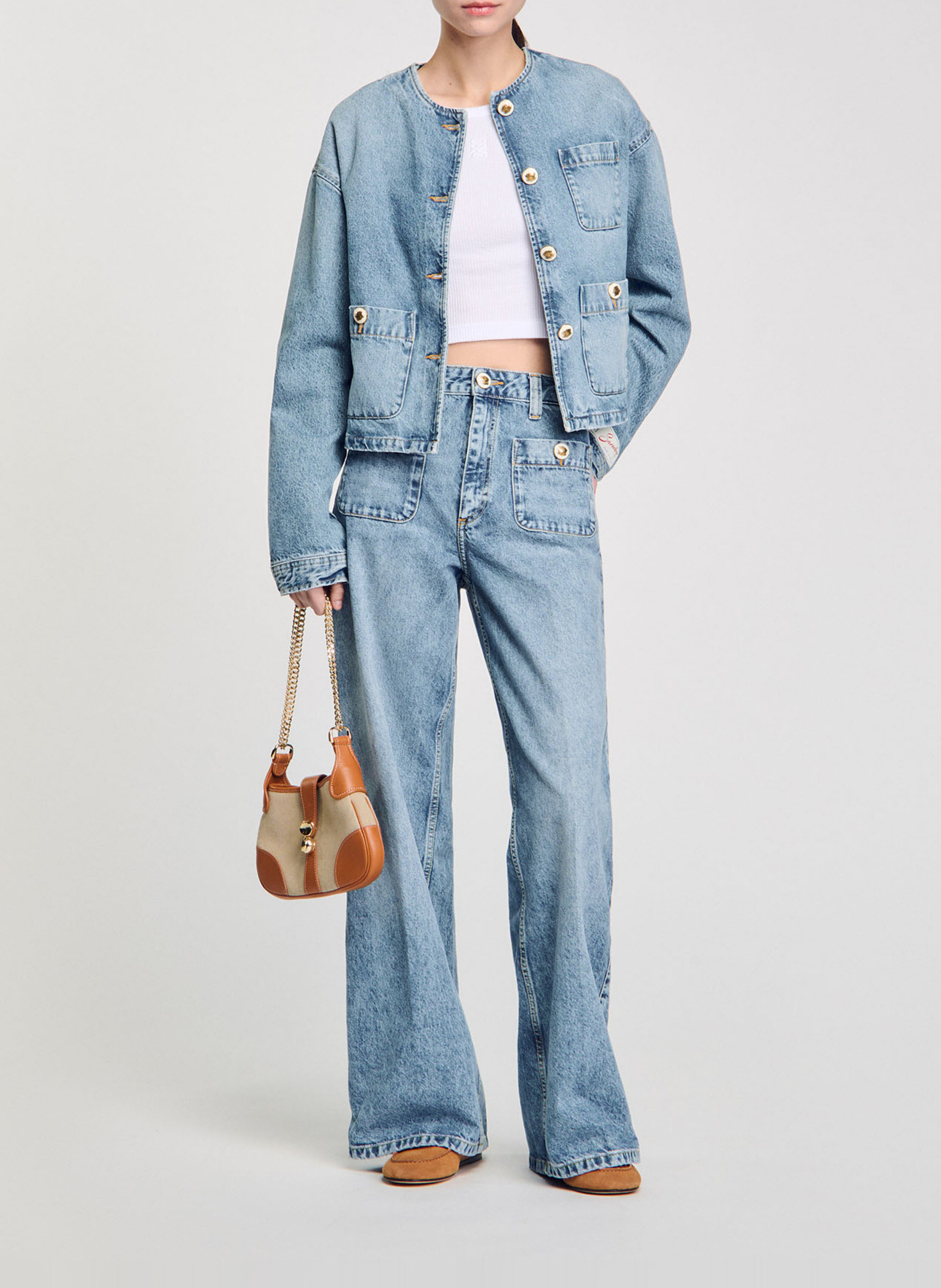 Jean droit délavé en coton SANDRO Bleu