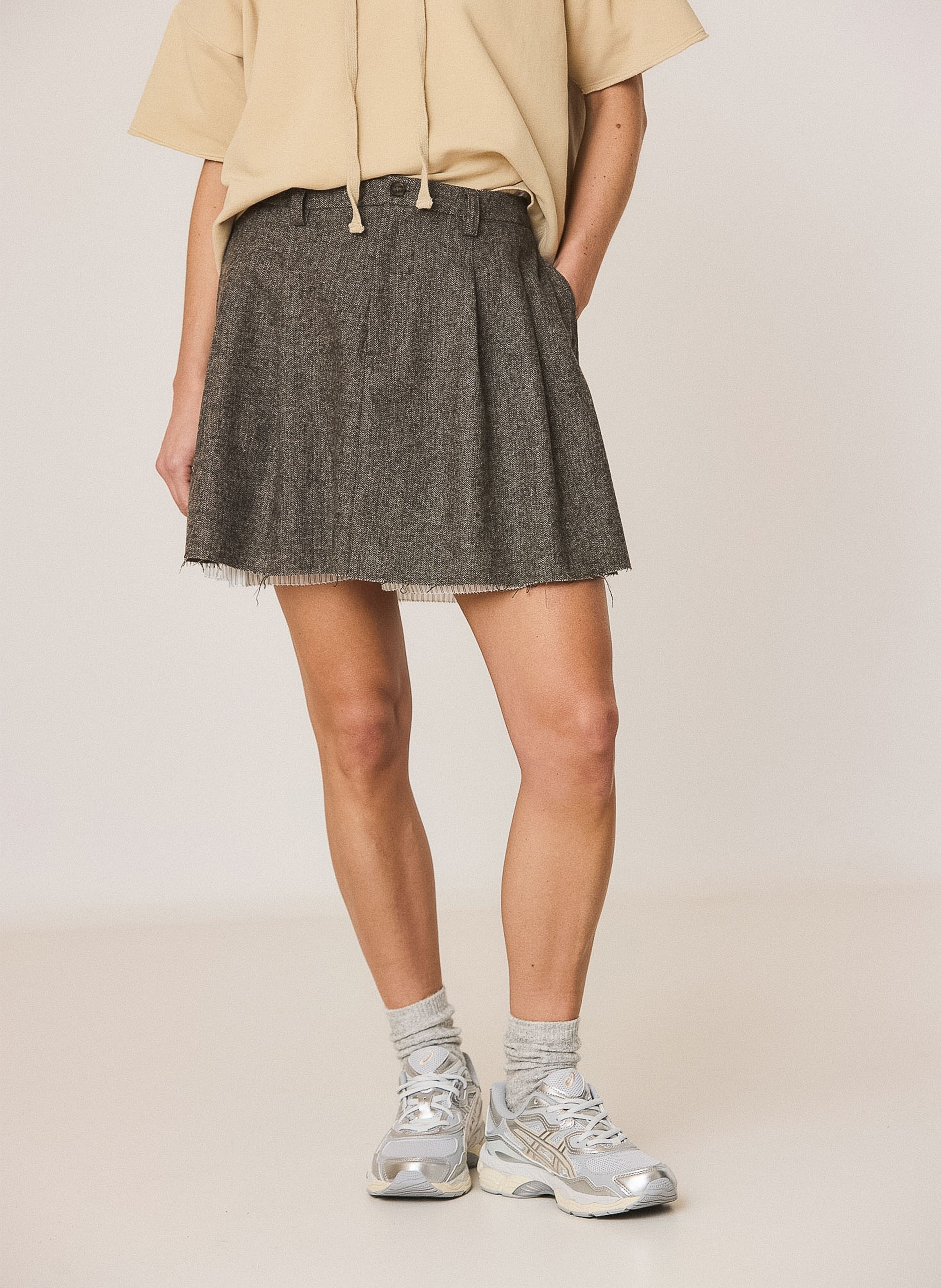 Short flared wool-mix skirt INDI & COLD Brown