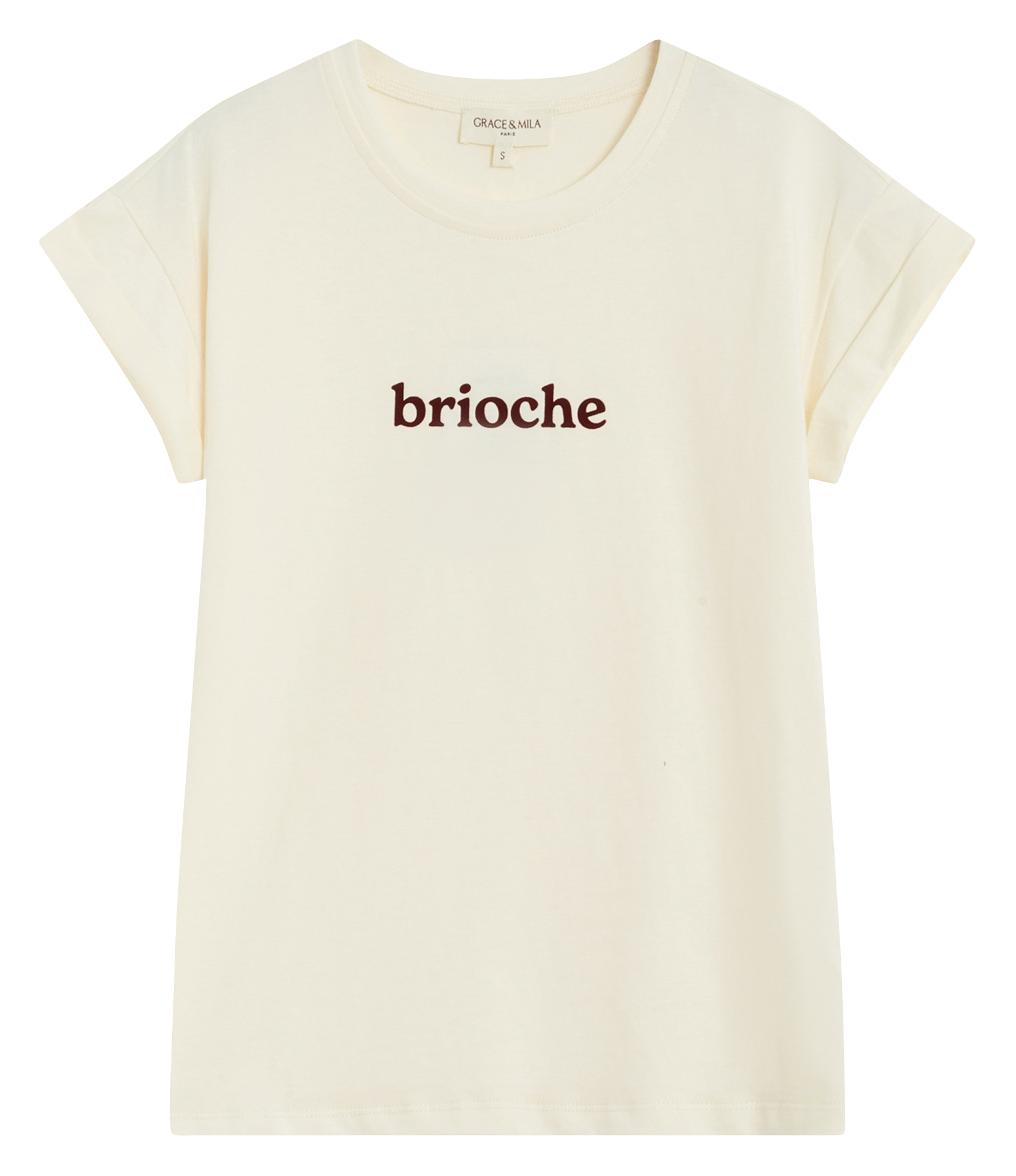 Teeèshirt droit col rond en ccoton sérigraphié GRACE ET MILA Beige