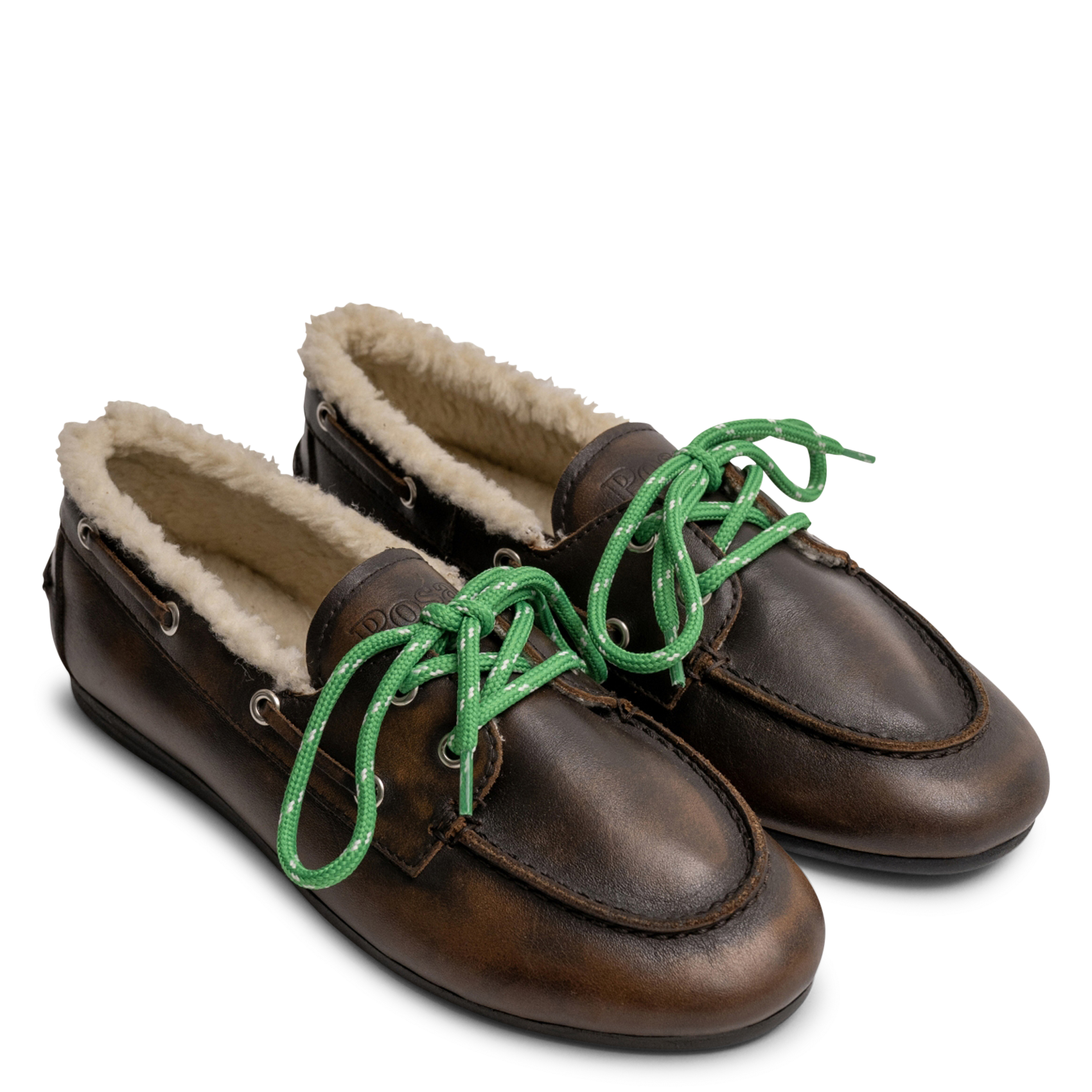 Mocasines con cordones de cuero mixto forrados POSA Marron