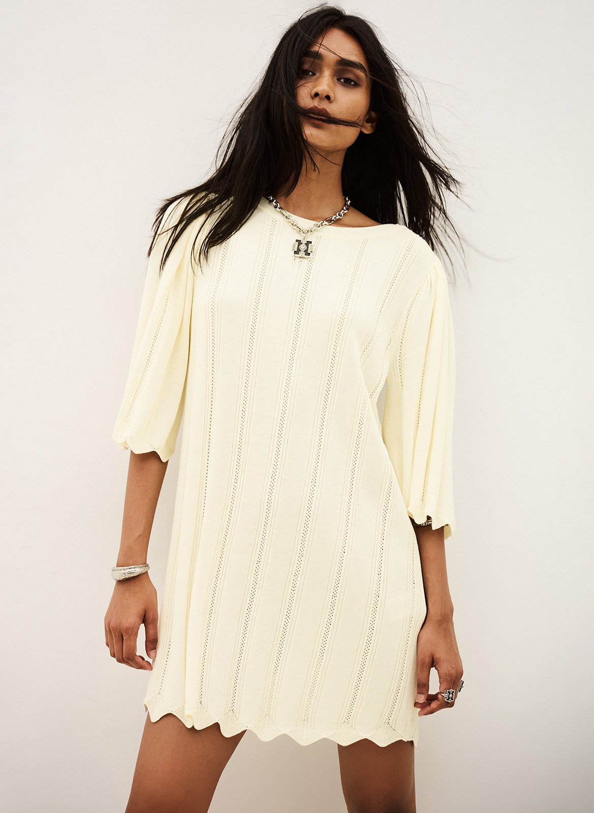 Korte jurk met 3/4-mouwen van gebreide stof BA&SH Beige