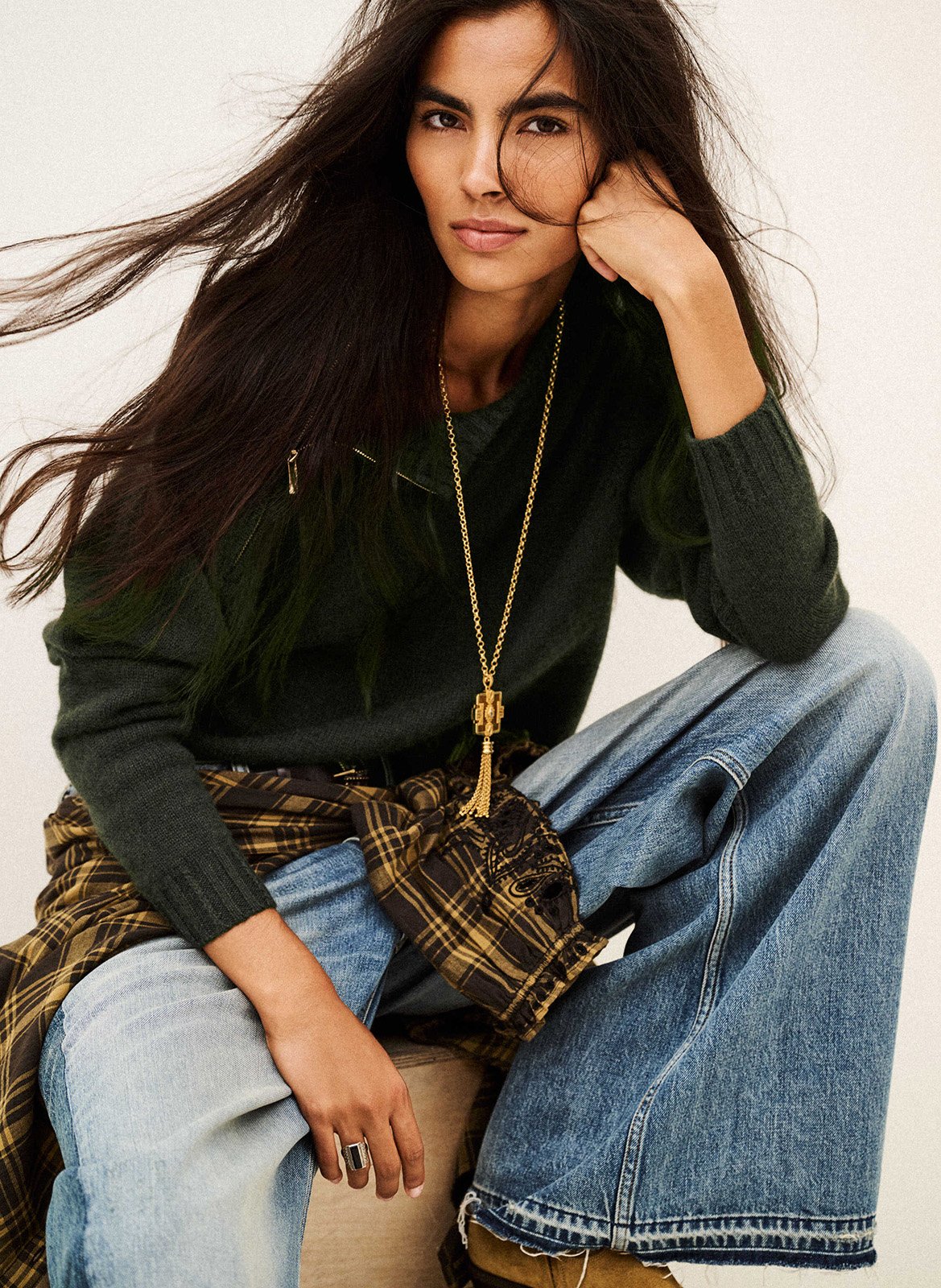 Round neck cashmere sweater with zip BA&SH Khaki