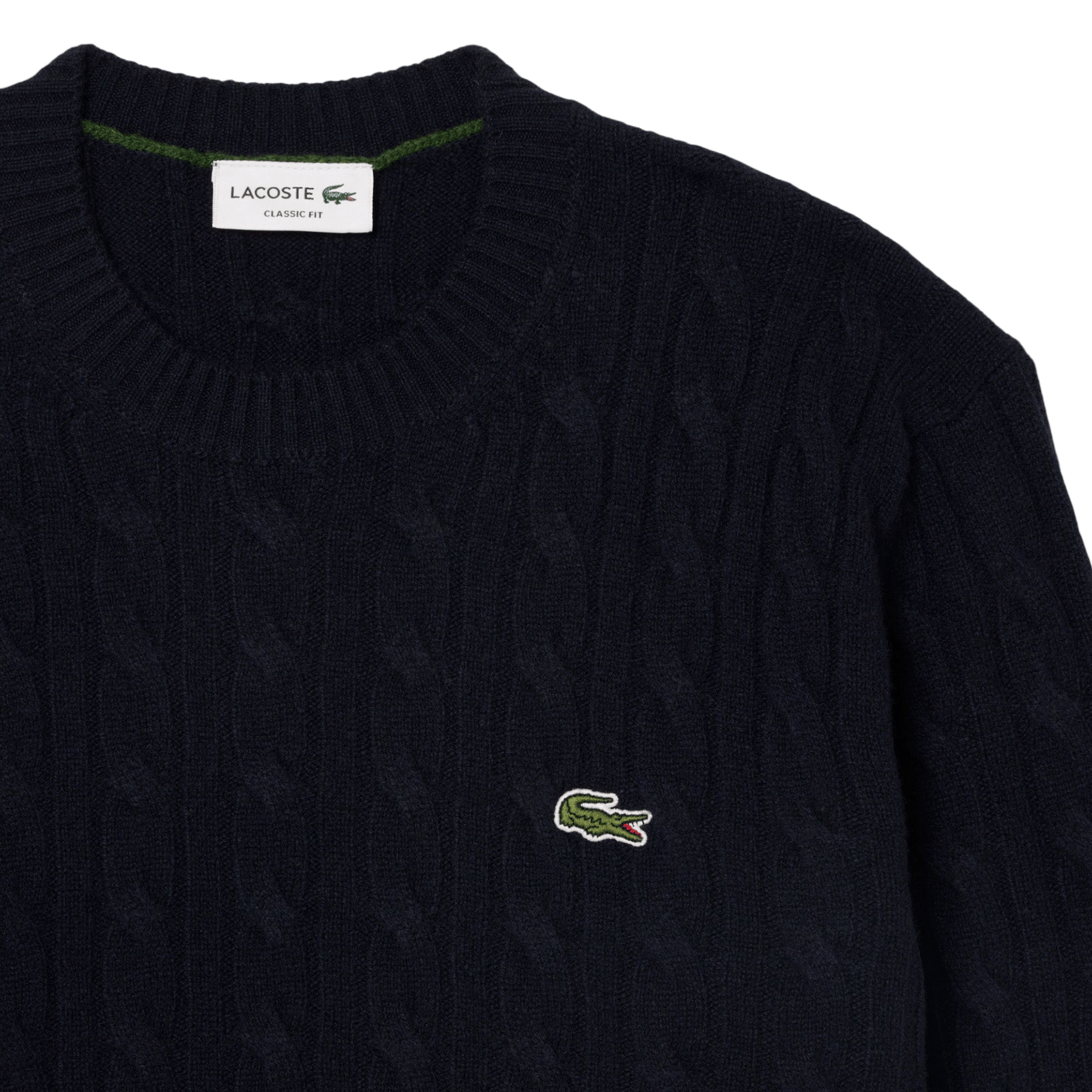 Straight wool cable-knit round-neck jumper LACOSTE Blue