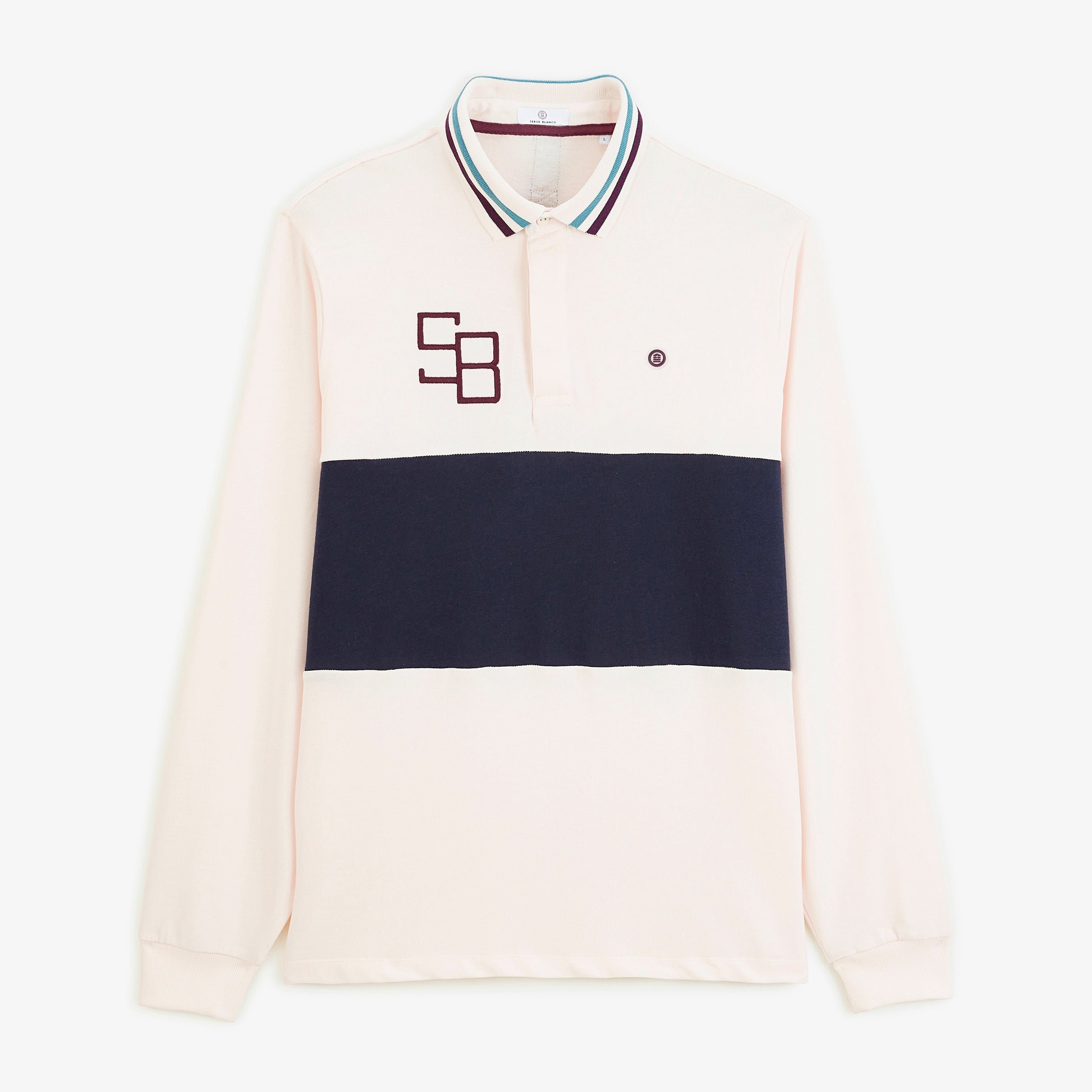 Two-tone long-sleeved rugby polo shirt with off-white SB embroidery SERGE BLANCO White