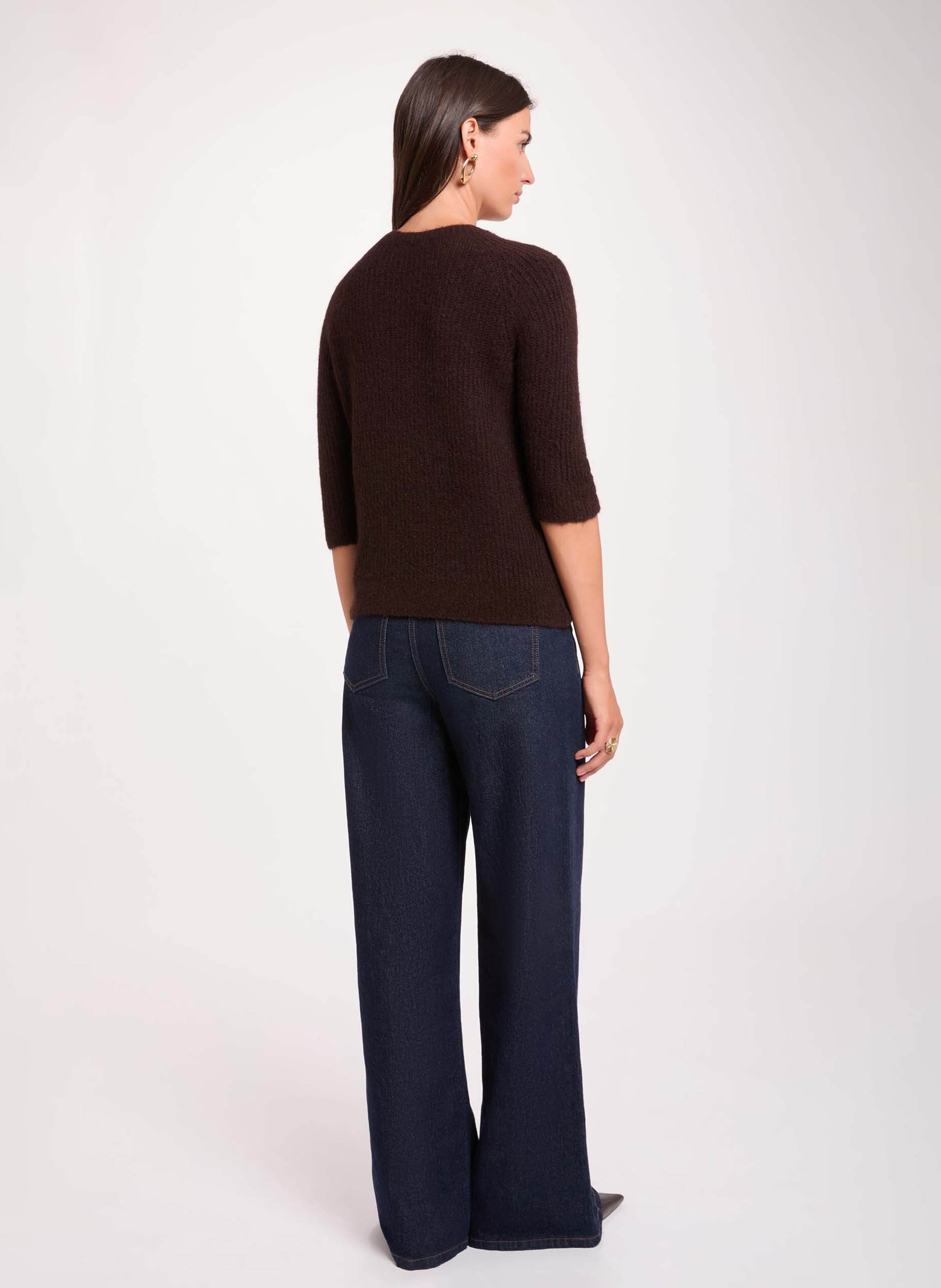 Pull droit col rond en maille mélangée MORGAN Marron