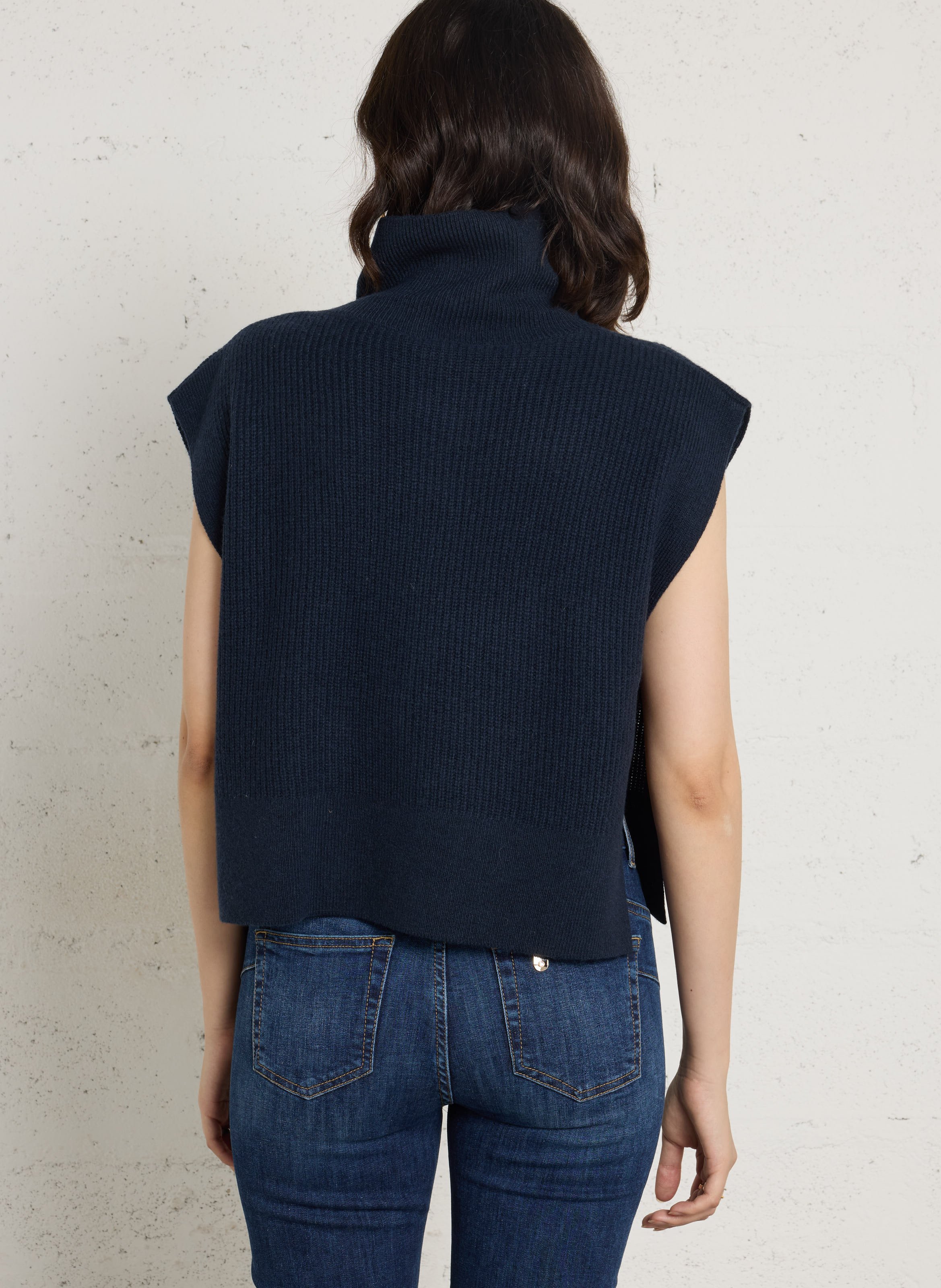 Gilet sans manches col montant en laine LIU JO Bleu