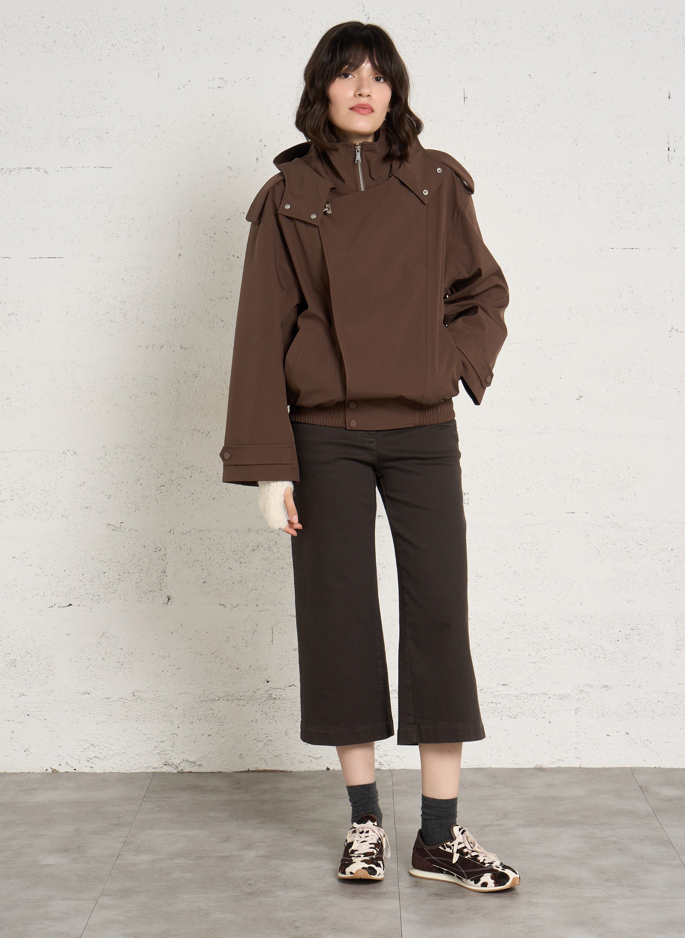 High-waisted cropped cotton-blend jeans PLEASE Brown