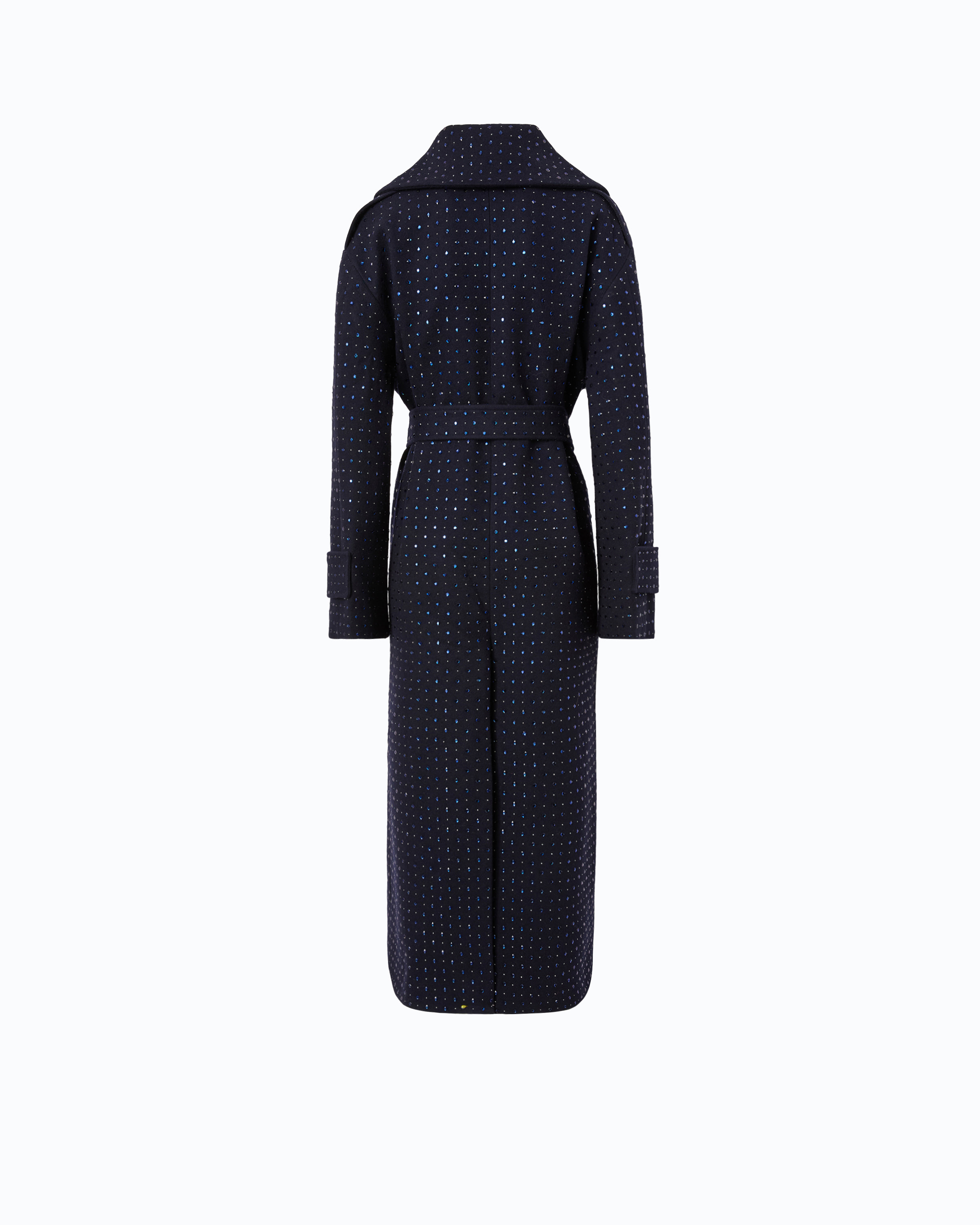 Manteau long en laine à strass all-over PINKO Bleu