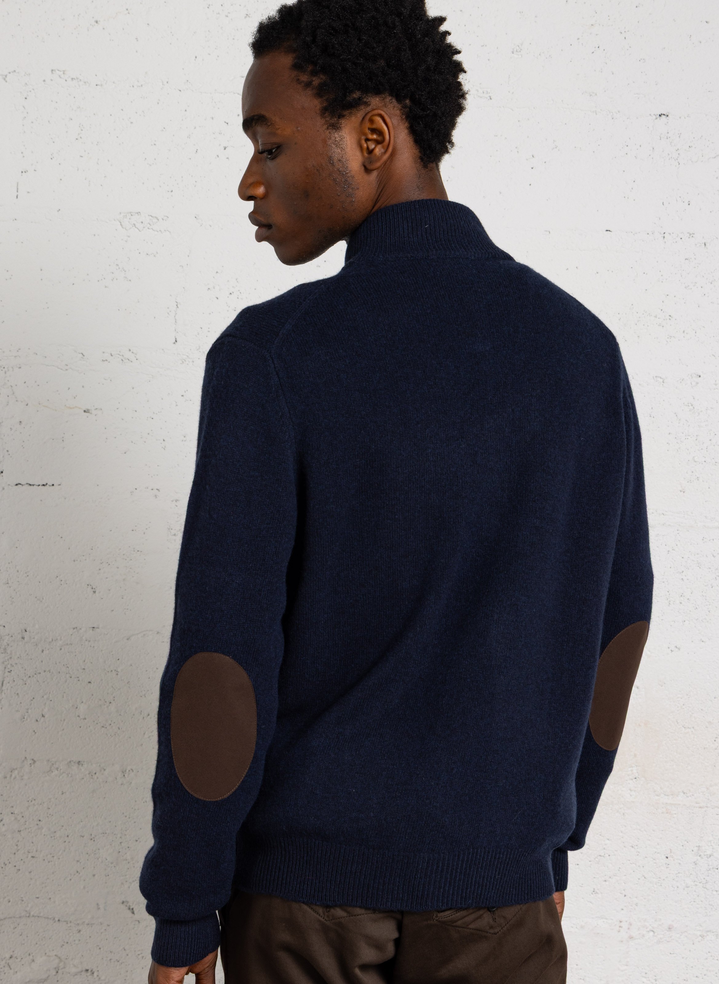 Gilet droit col montant brodé en laine HACKETT Bleu