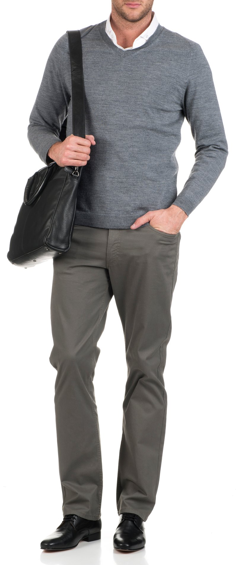 Wollpullover mit V-Ausschnitt, Regular Fit AU PRINTEMPS PARIS Grau