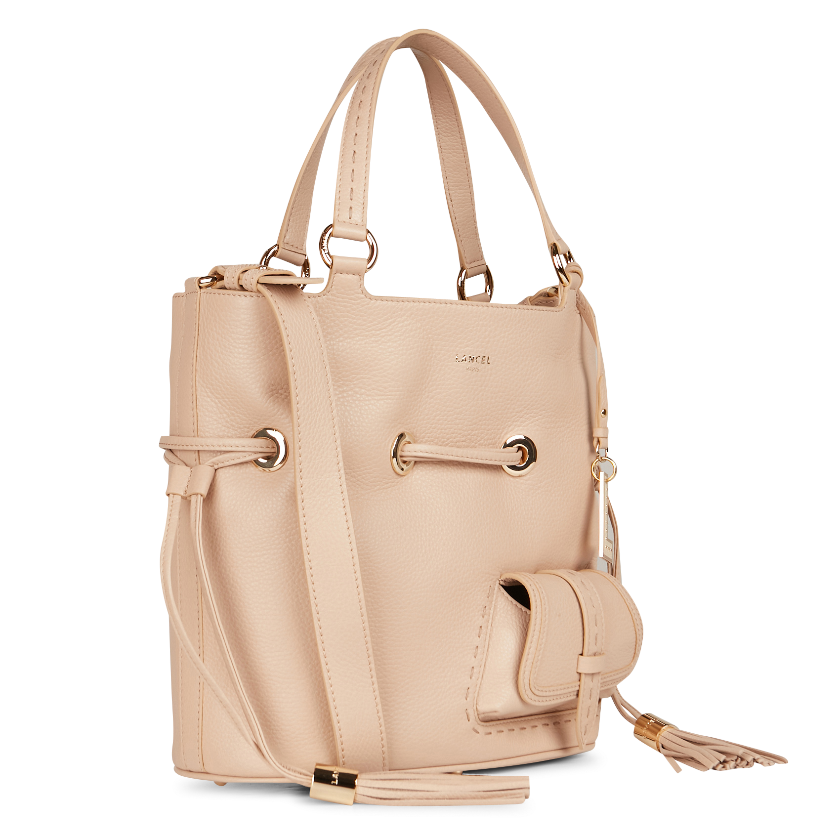 Grained leather bucket bag Beige