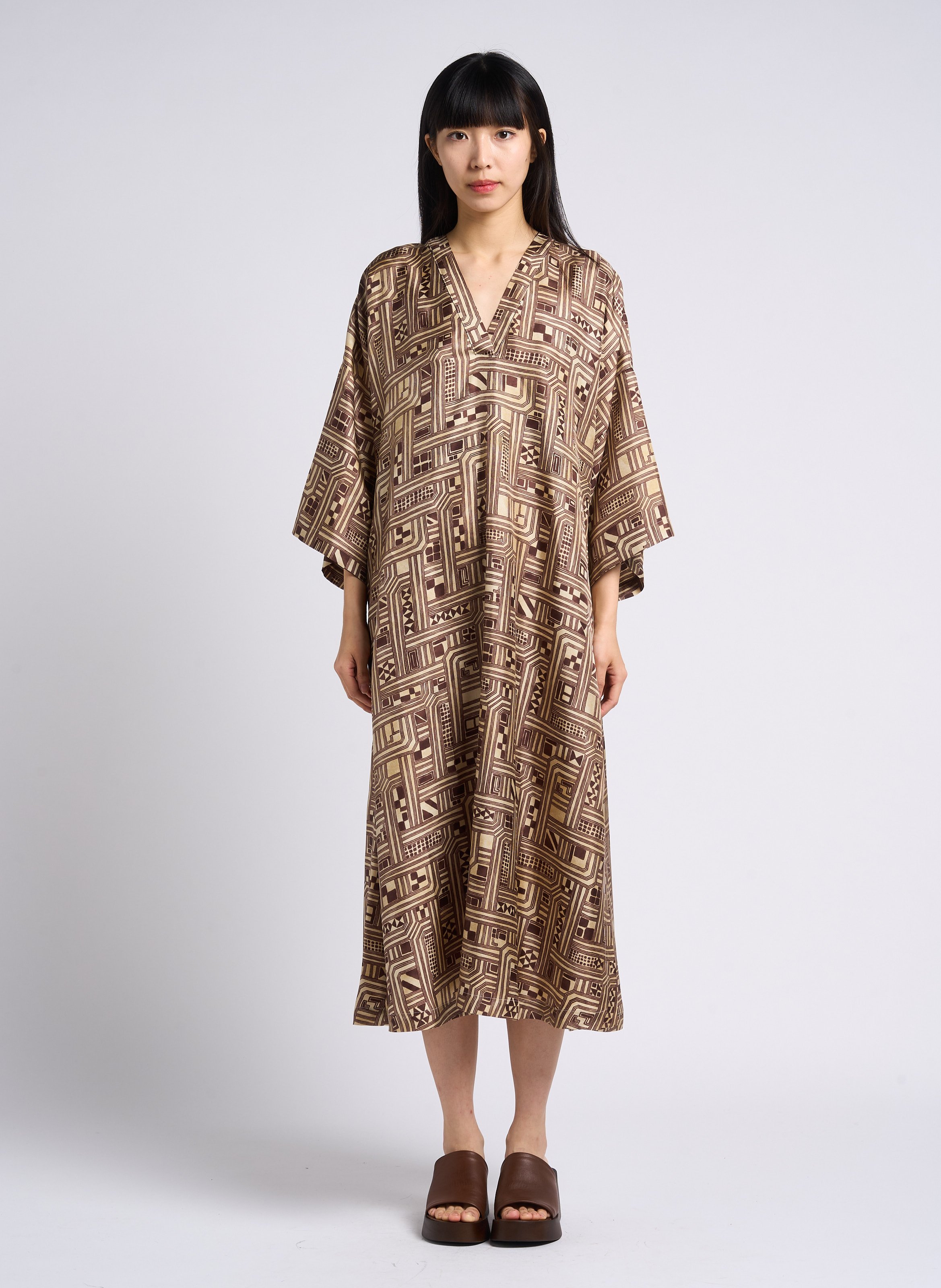 Printed silk V-neck midi dress MOMONI Beige