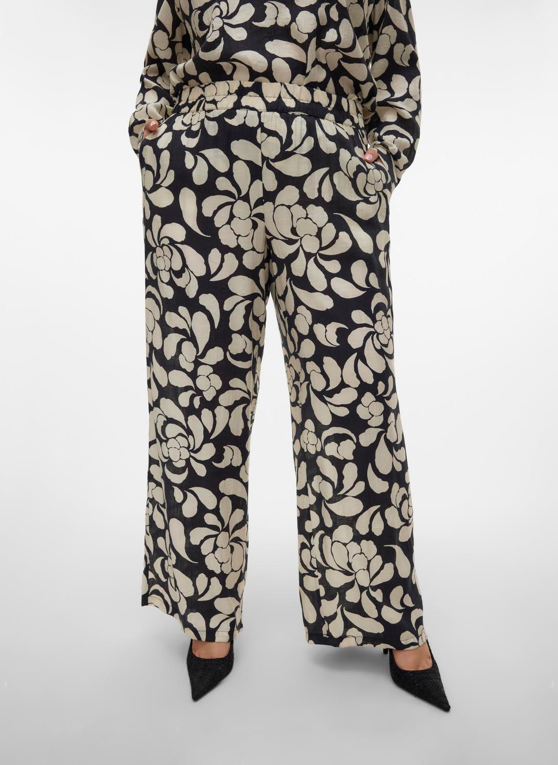 Pantalon large taille haute imprimé VERO MODA CURVE Noir