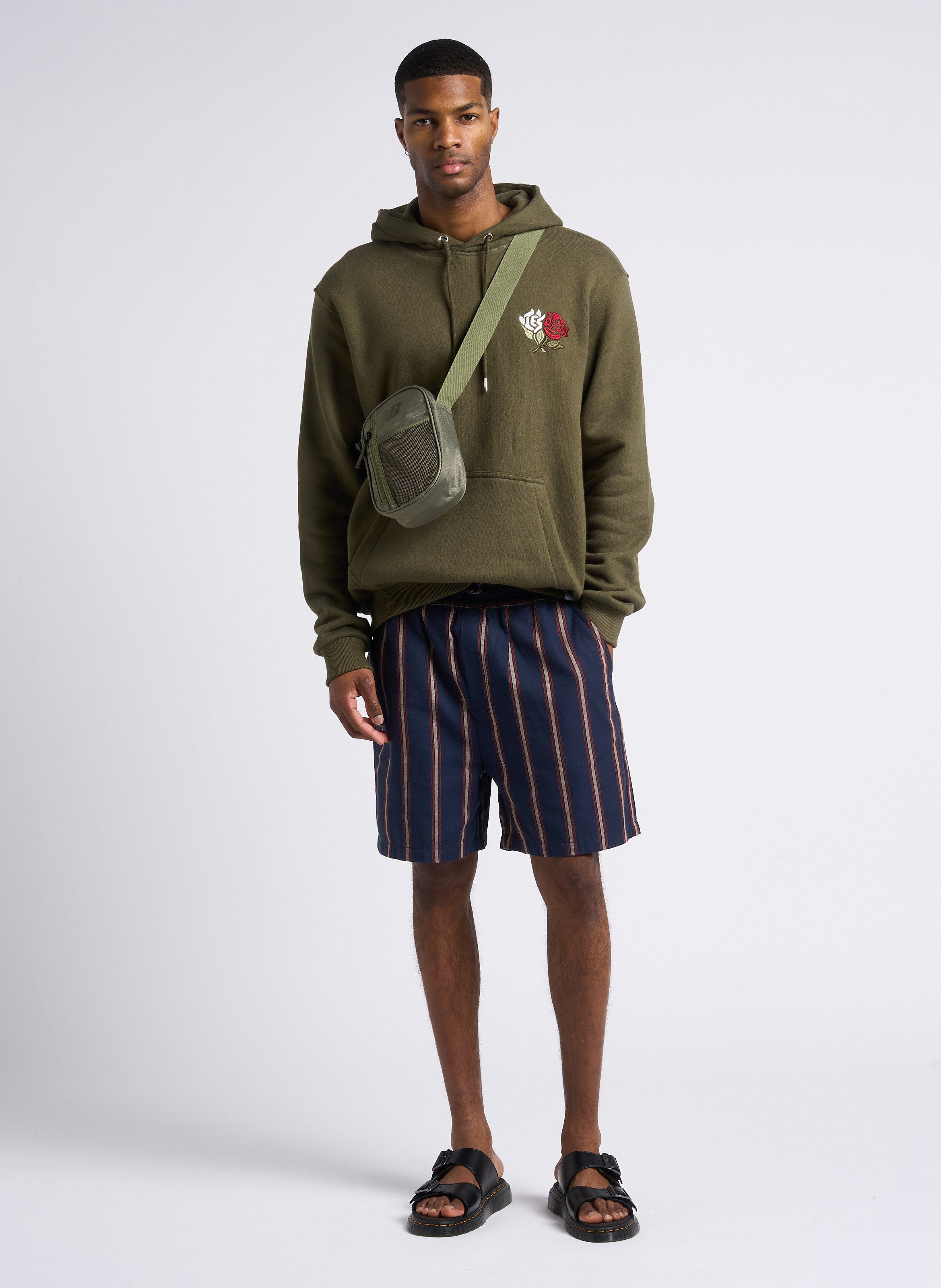 Striped straight-leg cotton shorts LES DEUX Blue