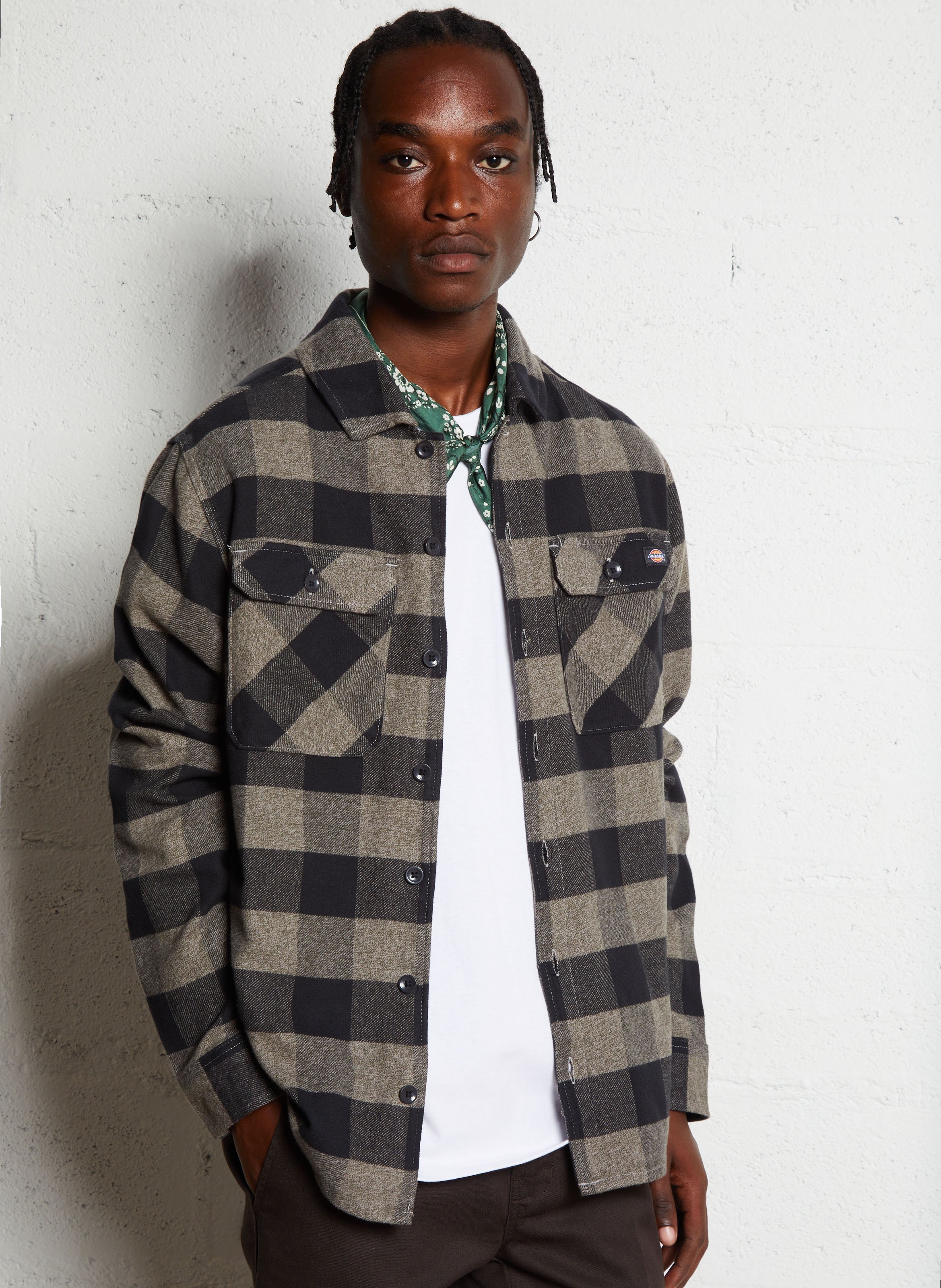 Straight printed cotton shirt with classic collar DICKIES Grey