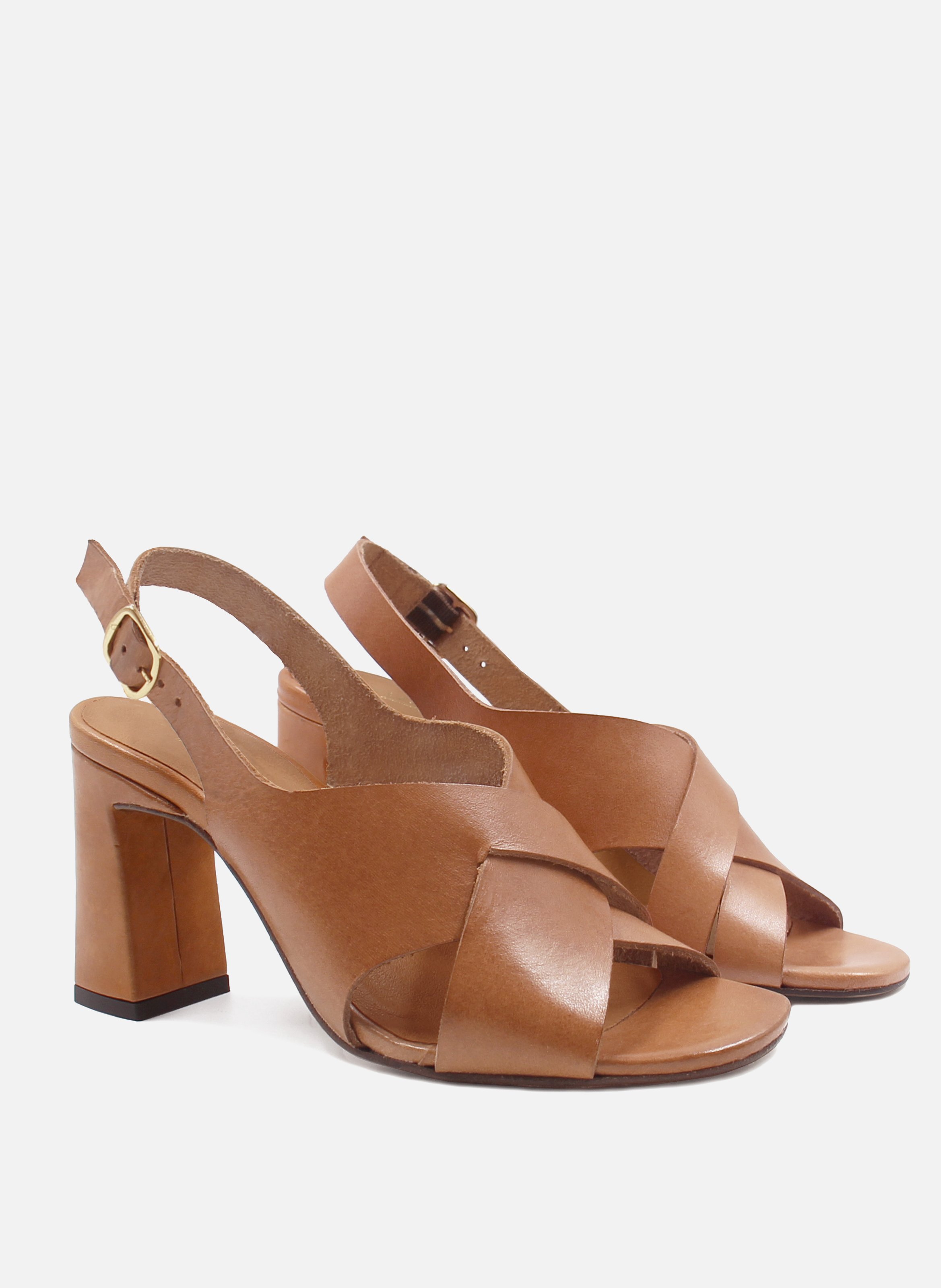 Vegetable-tanned leather graphic sandals JULES & JENN Brown