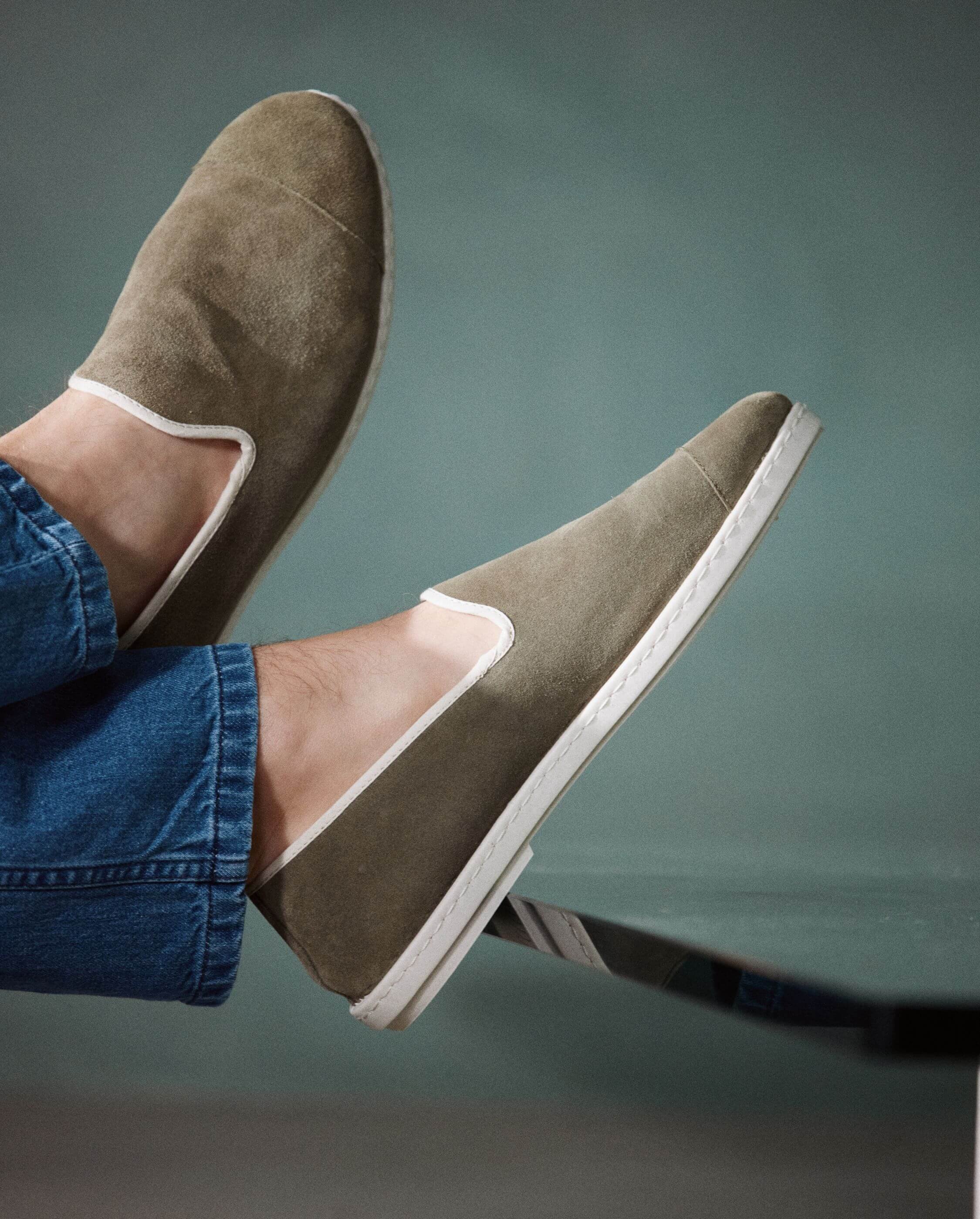 Chausson homme cuir, kaki clair ANGARDE Kaki