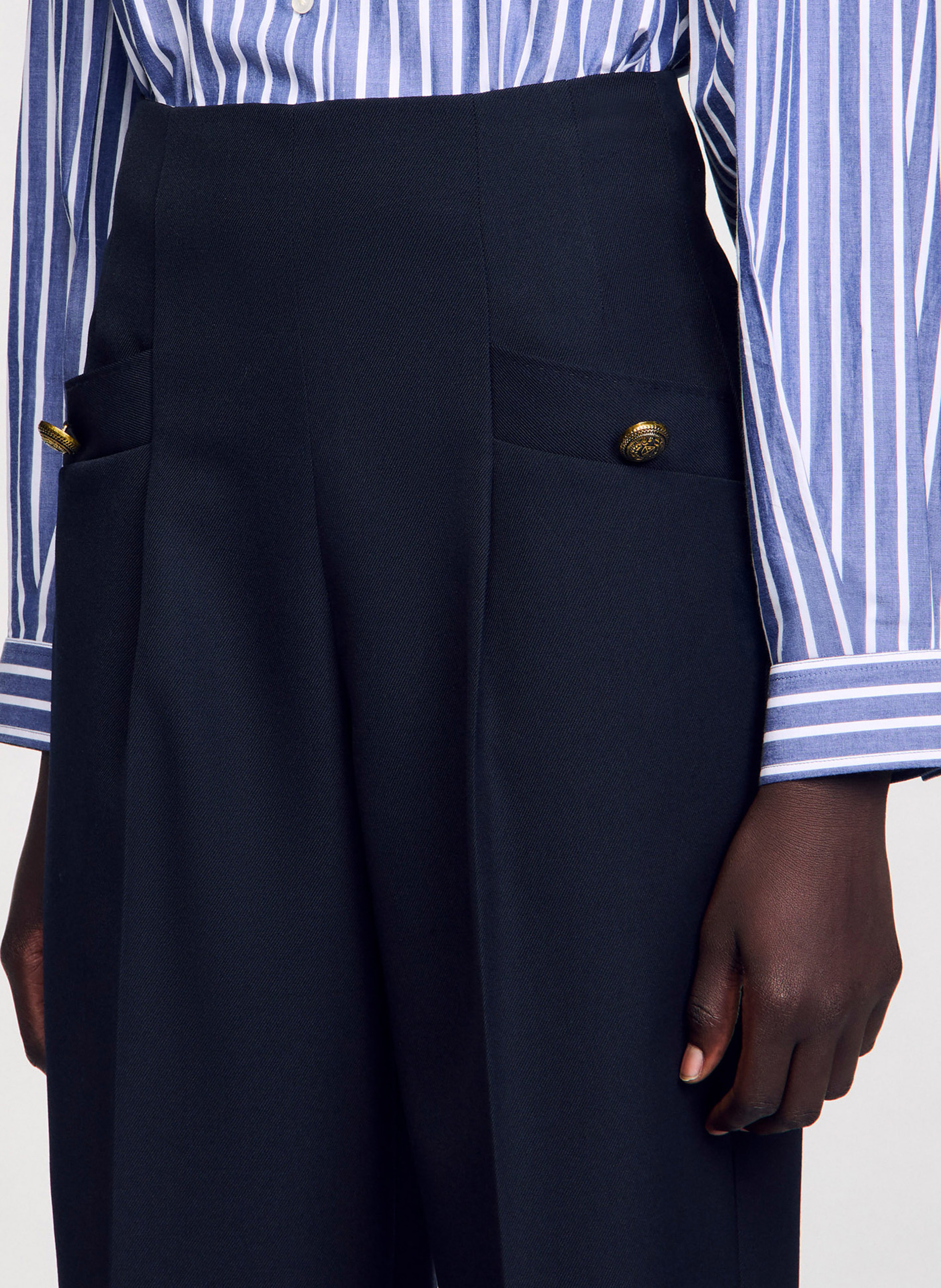 Wide-leg wool-blend pants SANDRO Blue