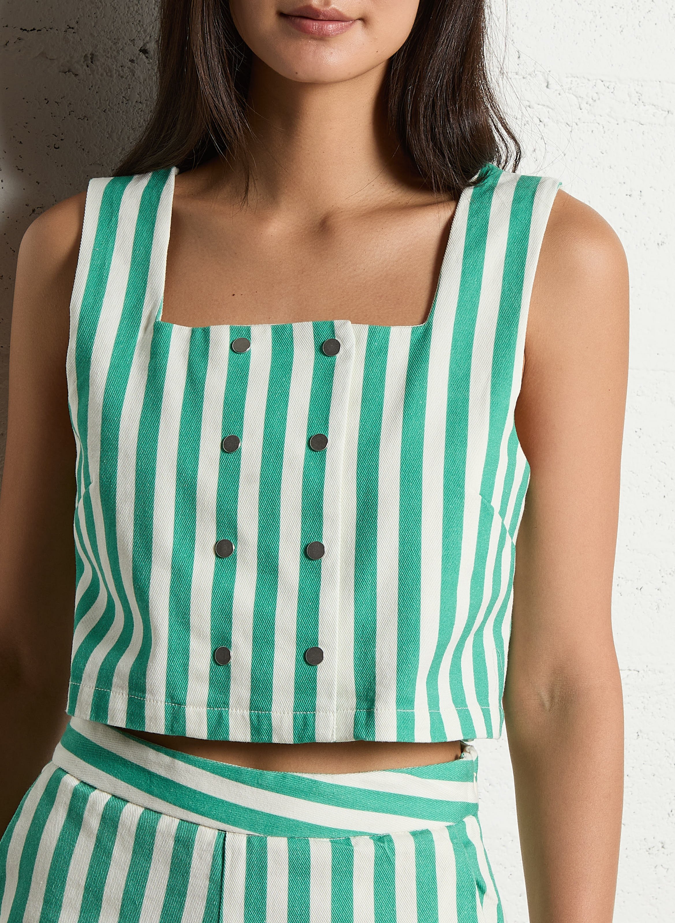 Top droit en coton mélangé rayé THE TINY BIG SISTER Vert
