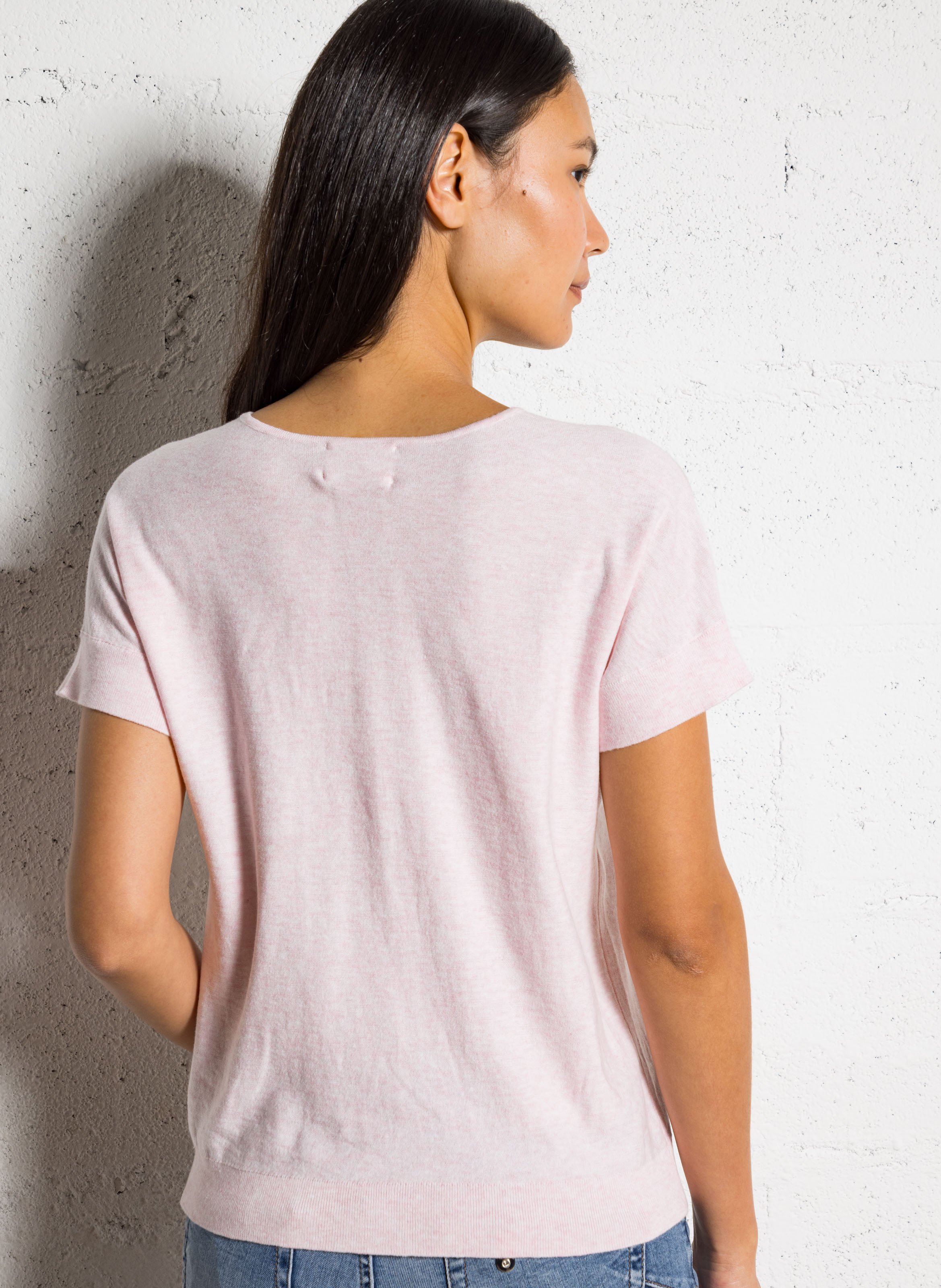 Pull col V manches courtes uni MAISON 123 Rose