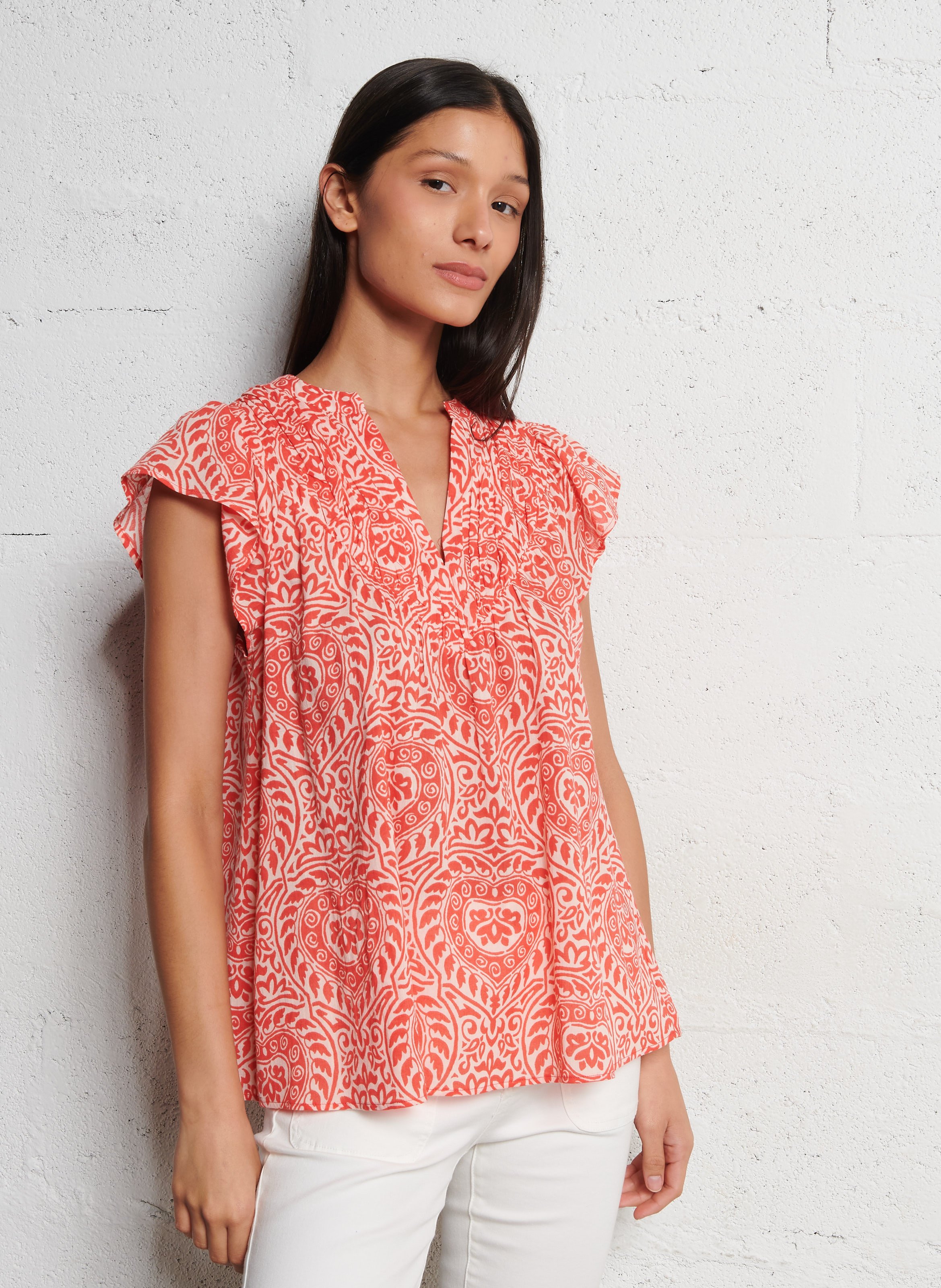 V-neck cotton top MAISON 123 Orange