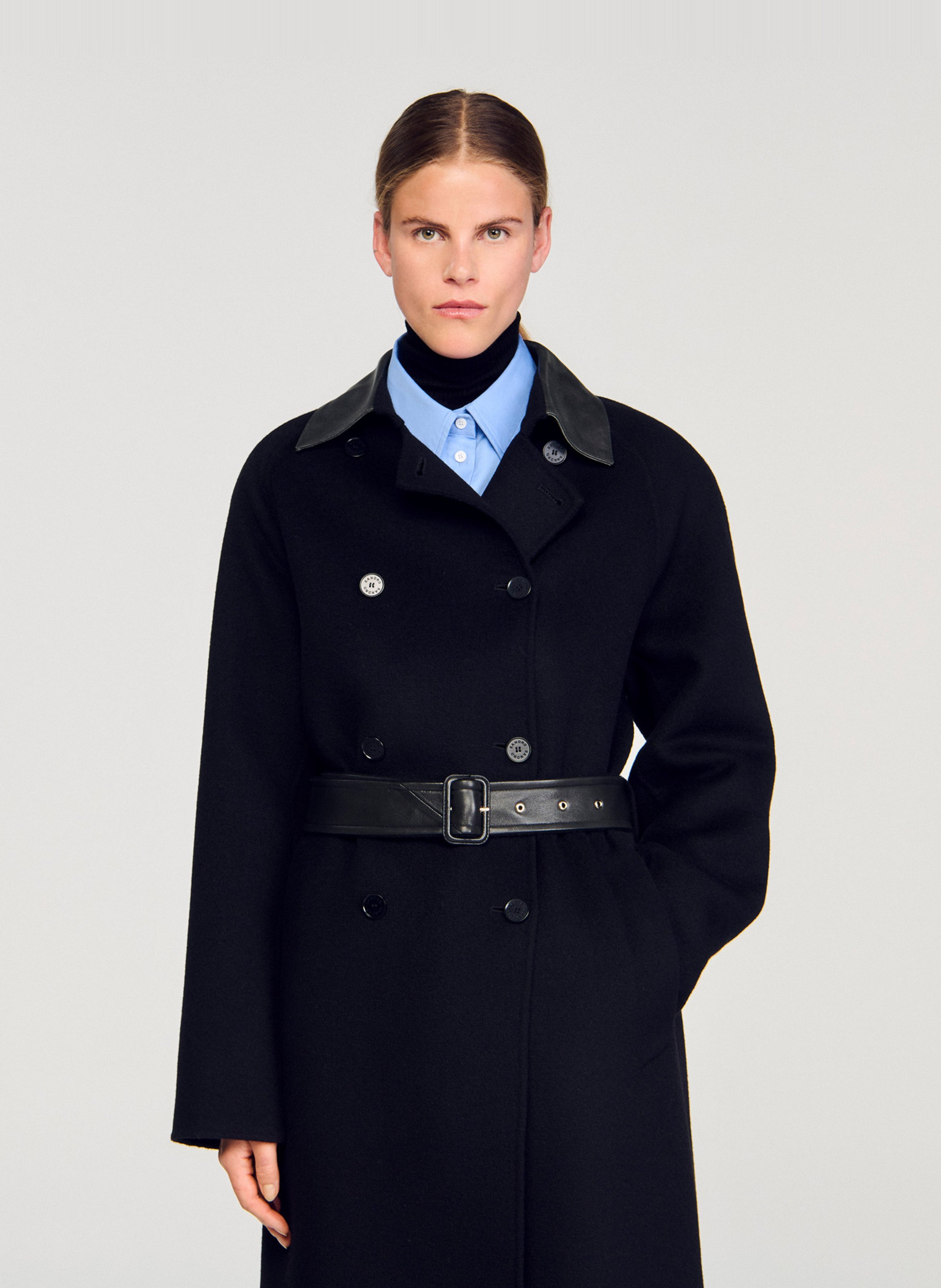 Lange oversized jas van wol SANDRO Zwart