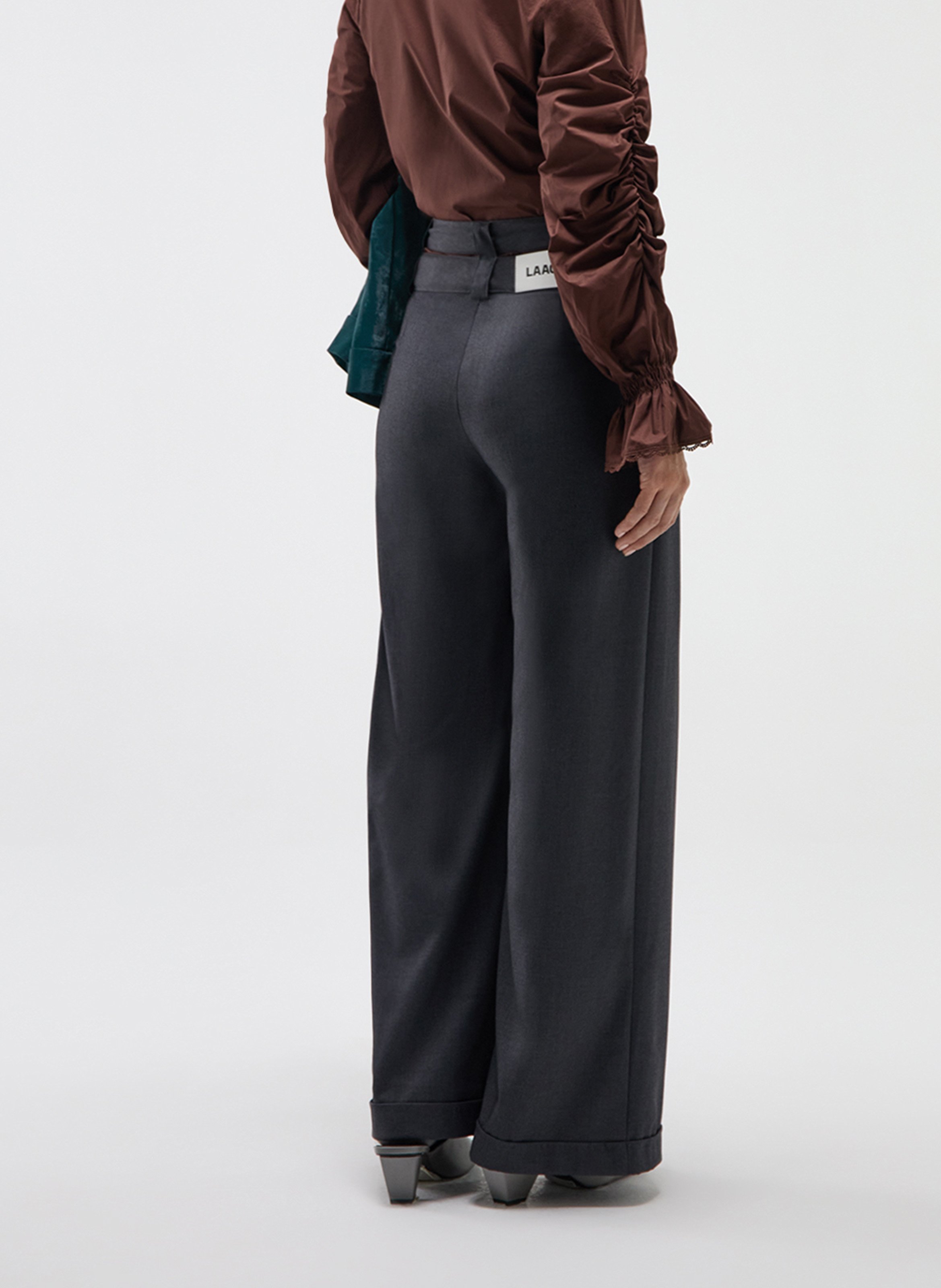 High-waisted straight pleated pants LAAGAM Silver