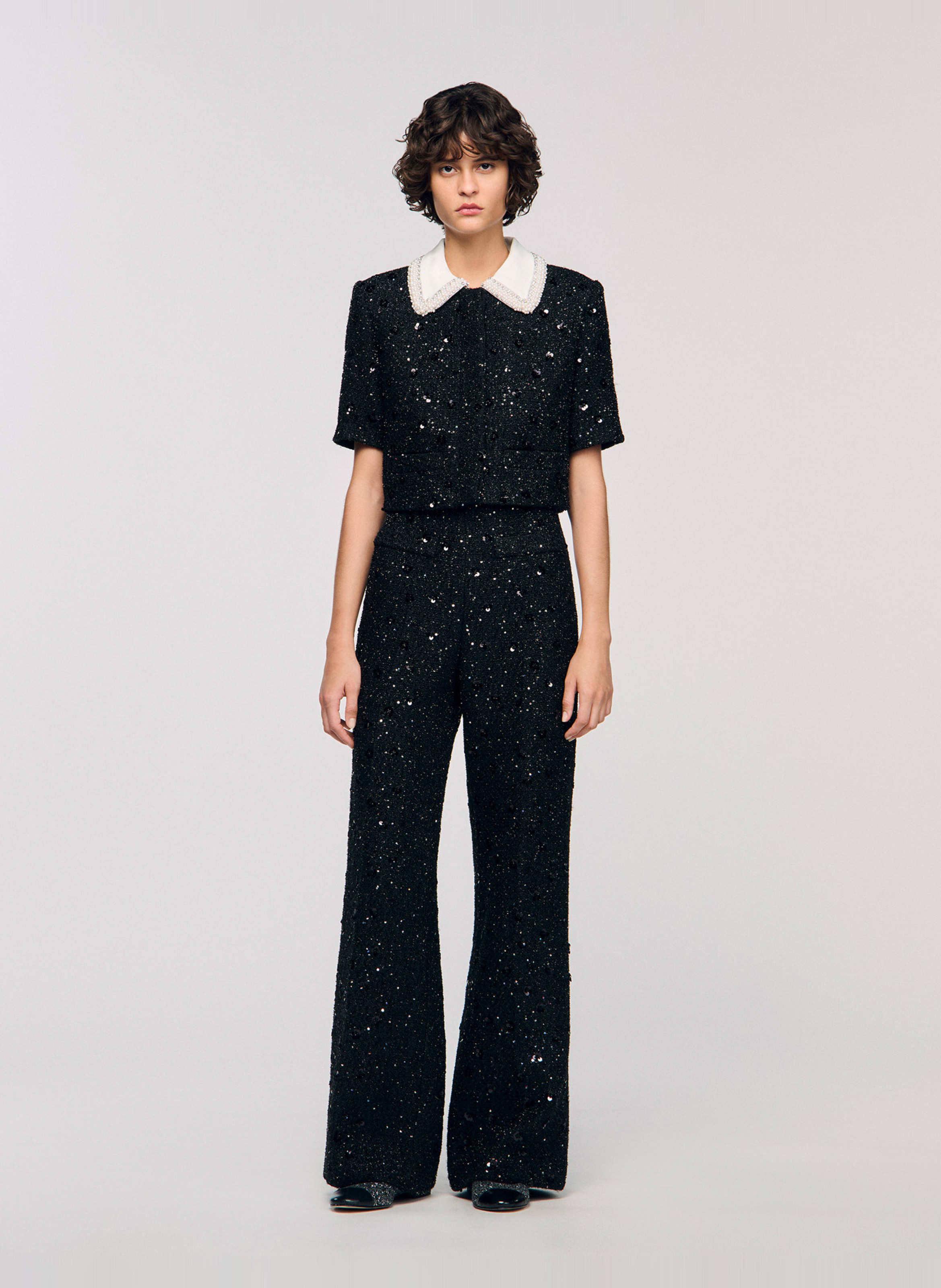 Flared sequin pants SANDRO Black