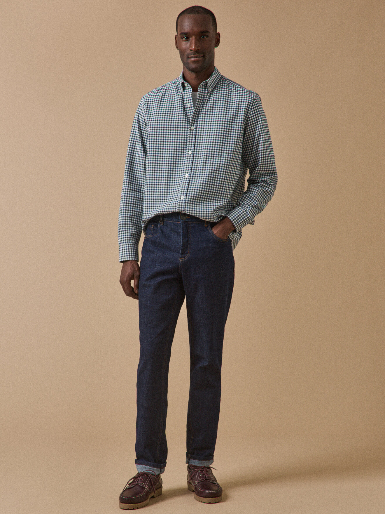 Contemporary Fit Checkered Oxford Shirt CYRILLUS Blue