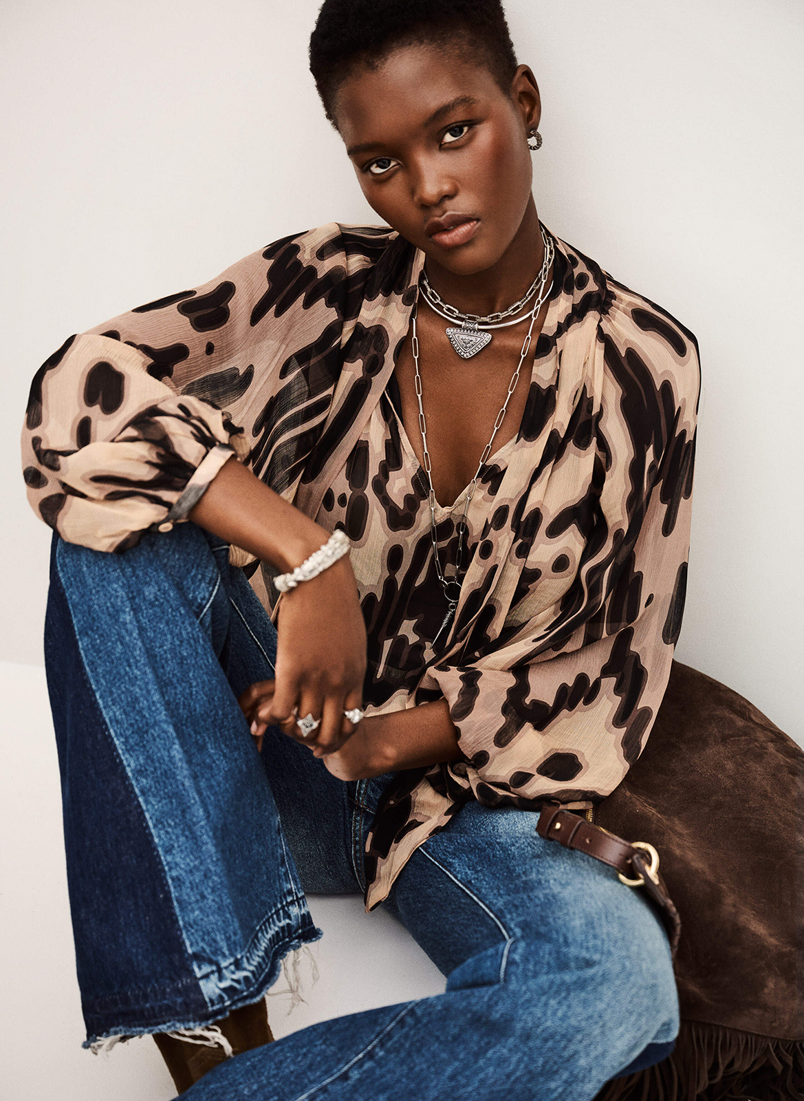 Printed lavallière V-neck blouse BA&amp;SH Pink