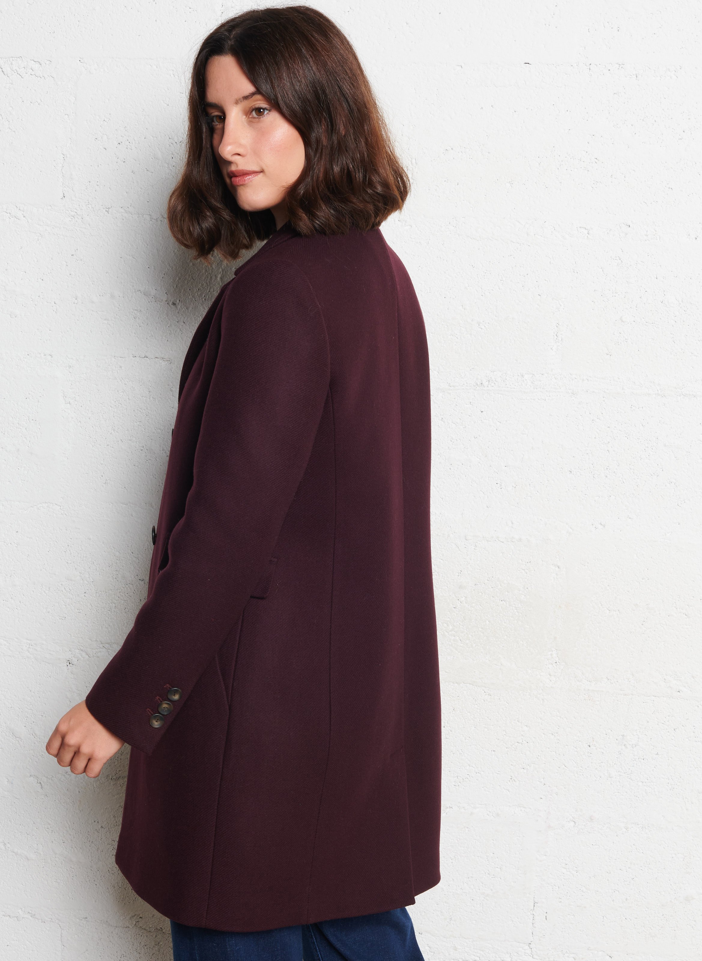 Long knit coat with tailored collar MAISON 123 Purple