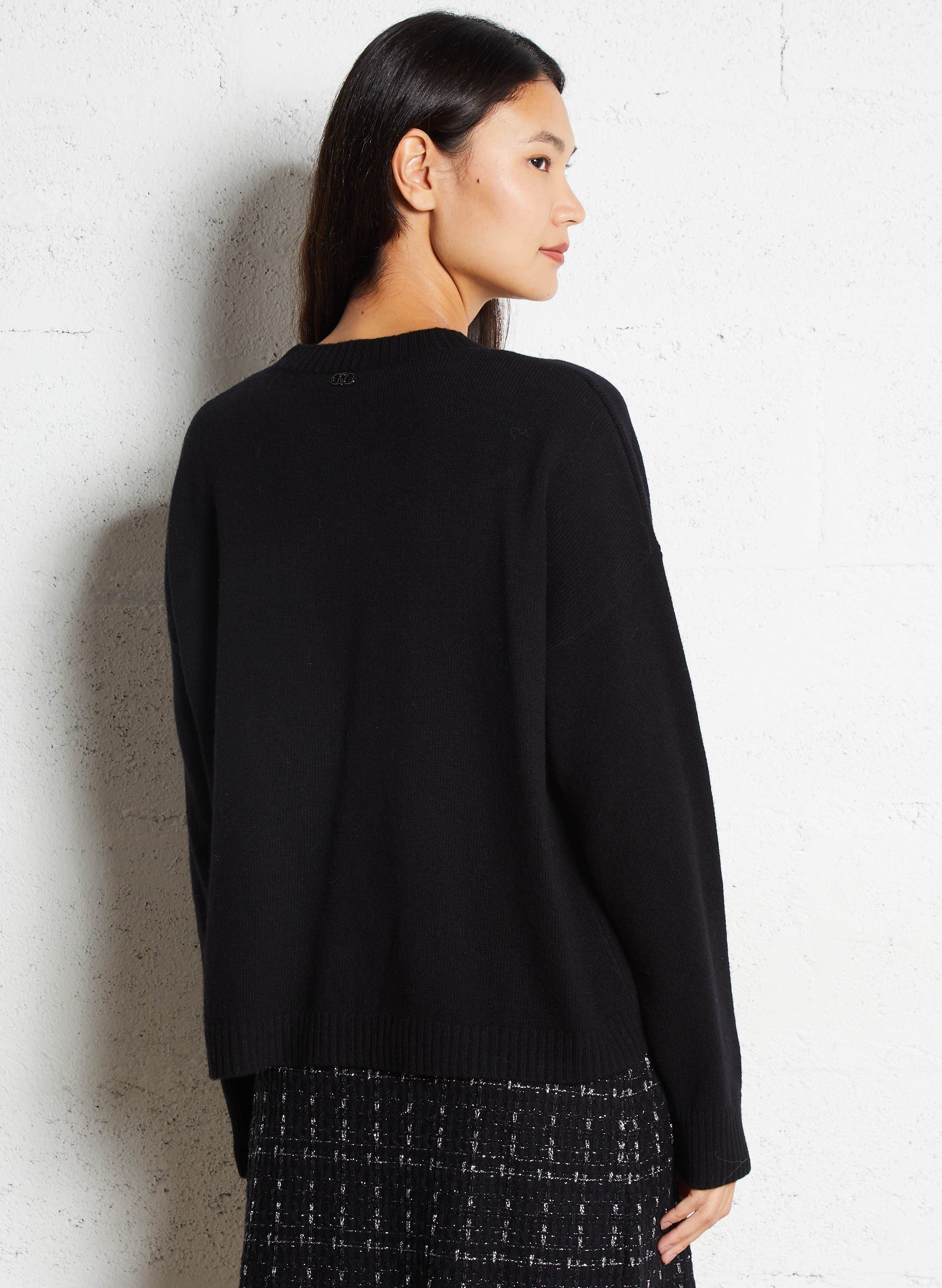Openwork wool sweater with ample fancy details LIU JO Black