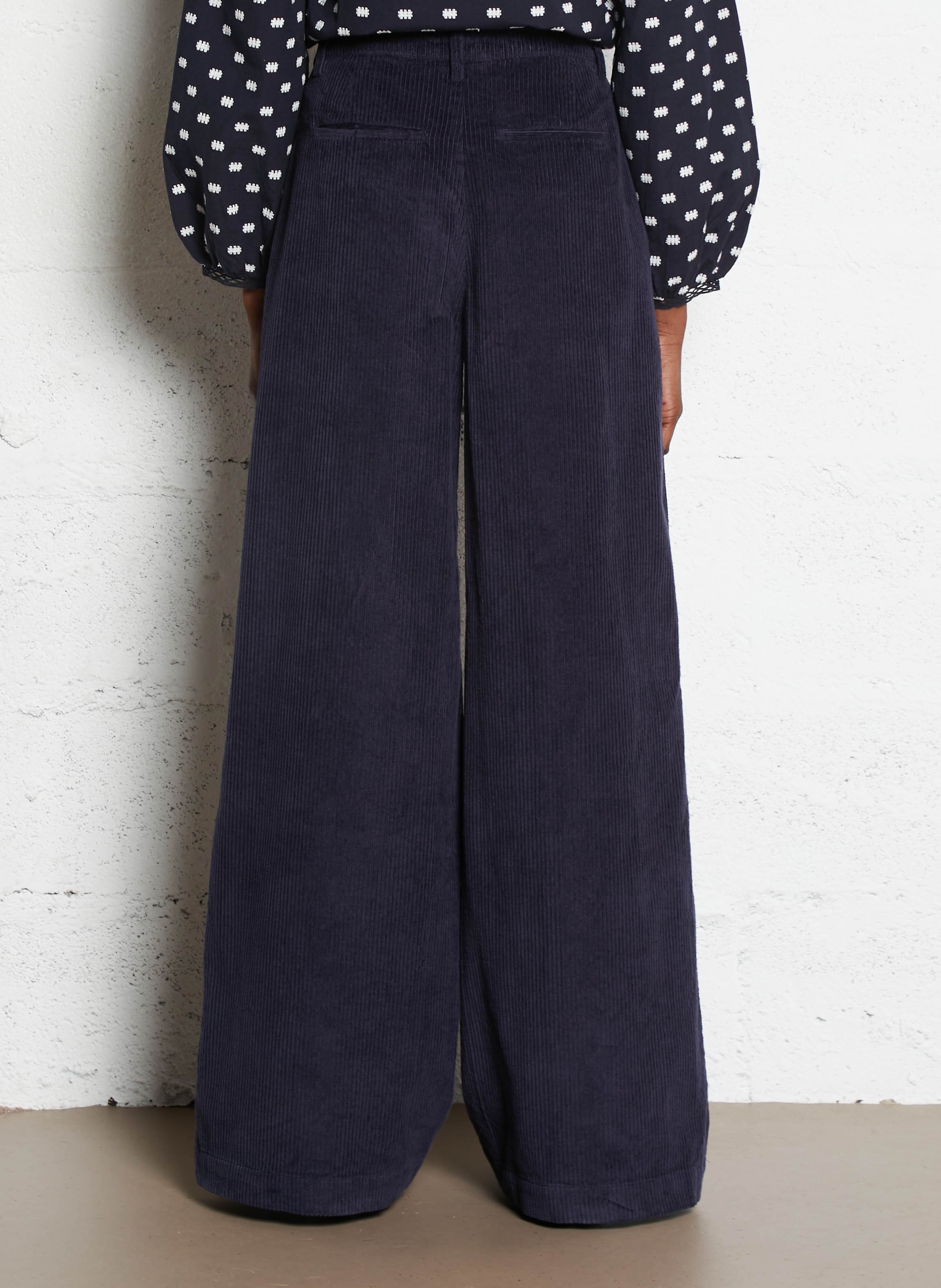 Wide-leg cotton-blend corduroy pants PETITE MENDIGOTE Blue