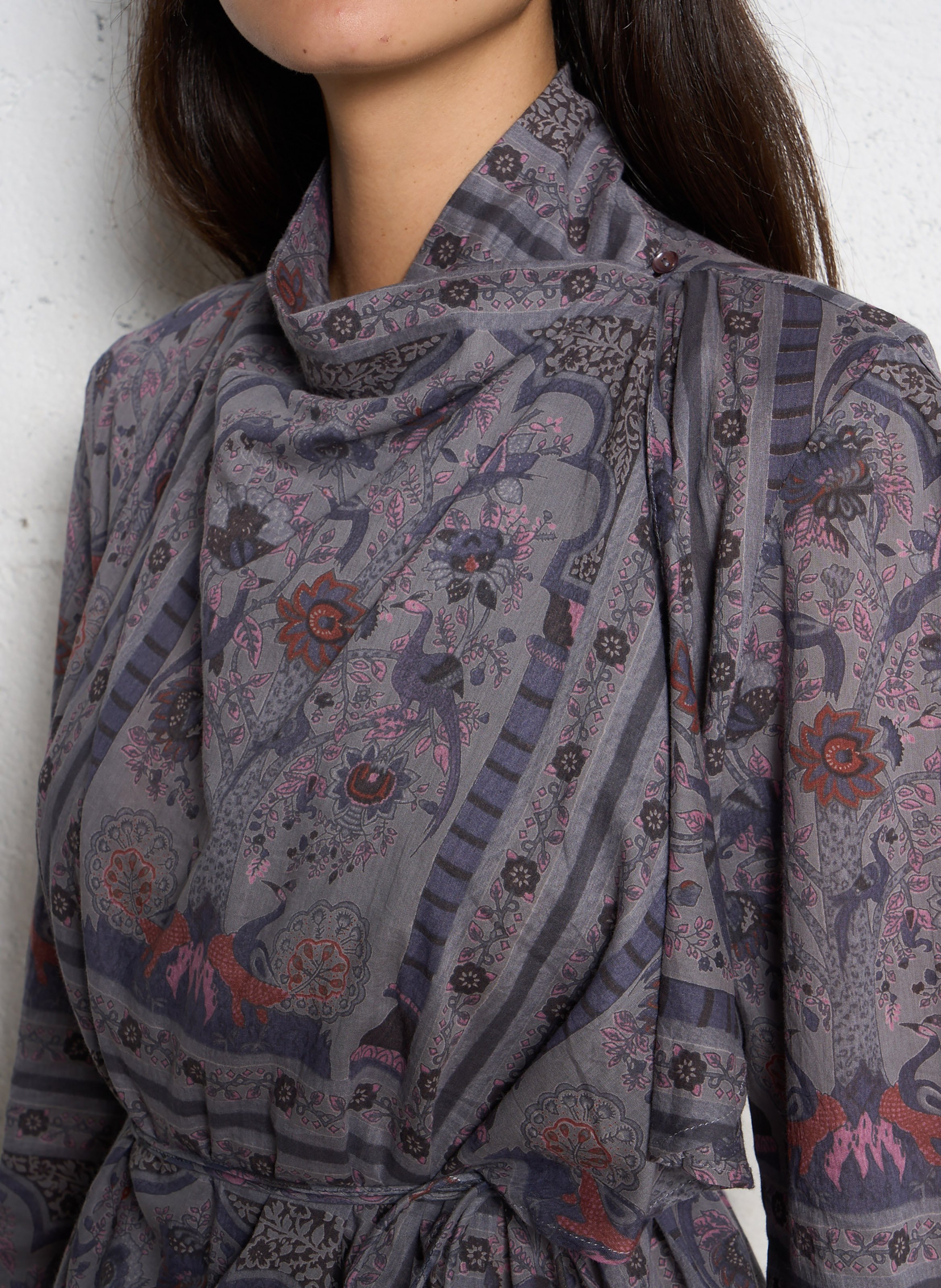 Top drapé manches longues à motifs ANTIK BATIK Gris