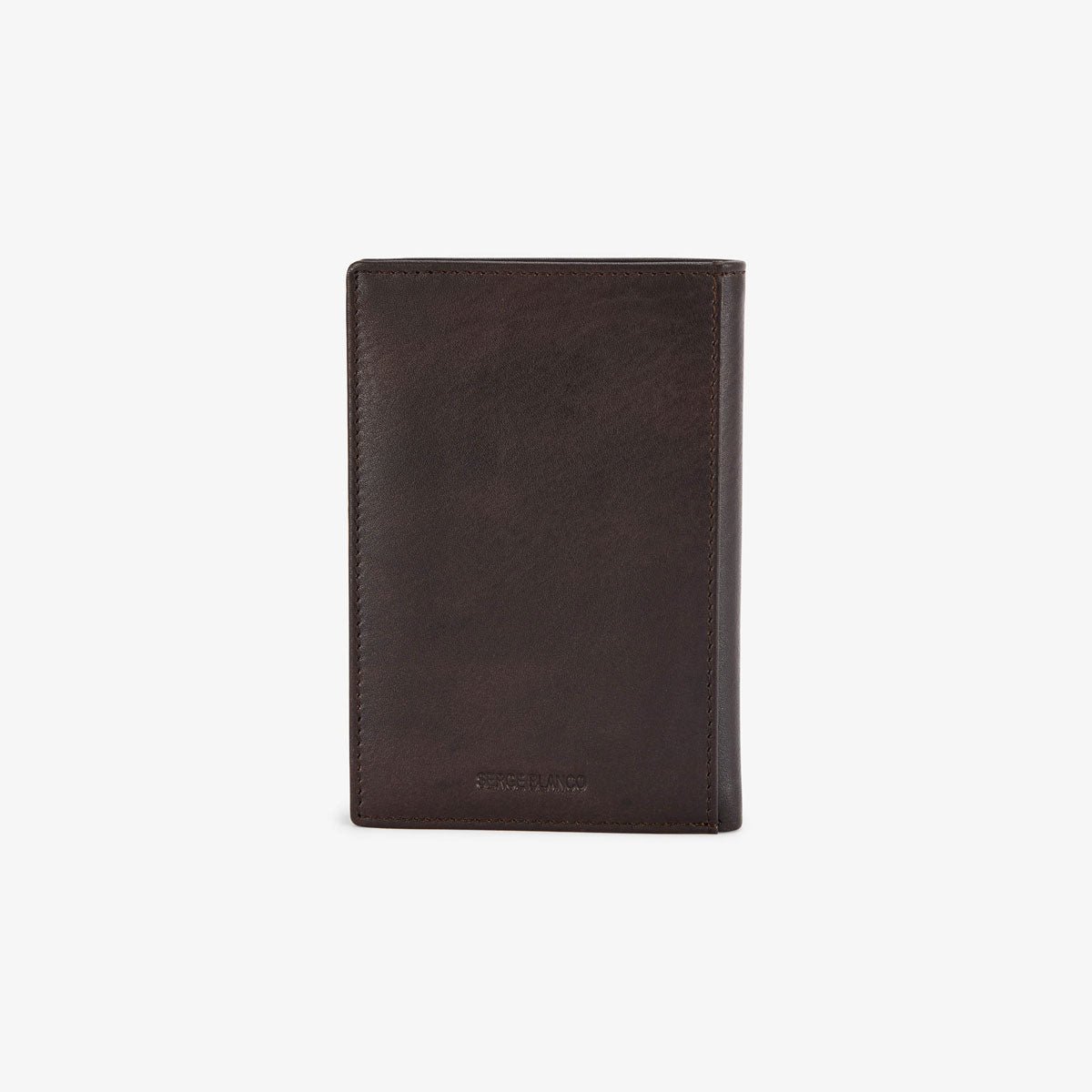 Brown leather wallet with metal logo SERGE BLANCO Brown