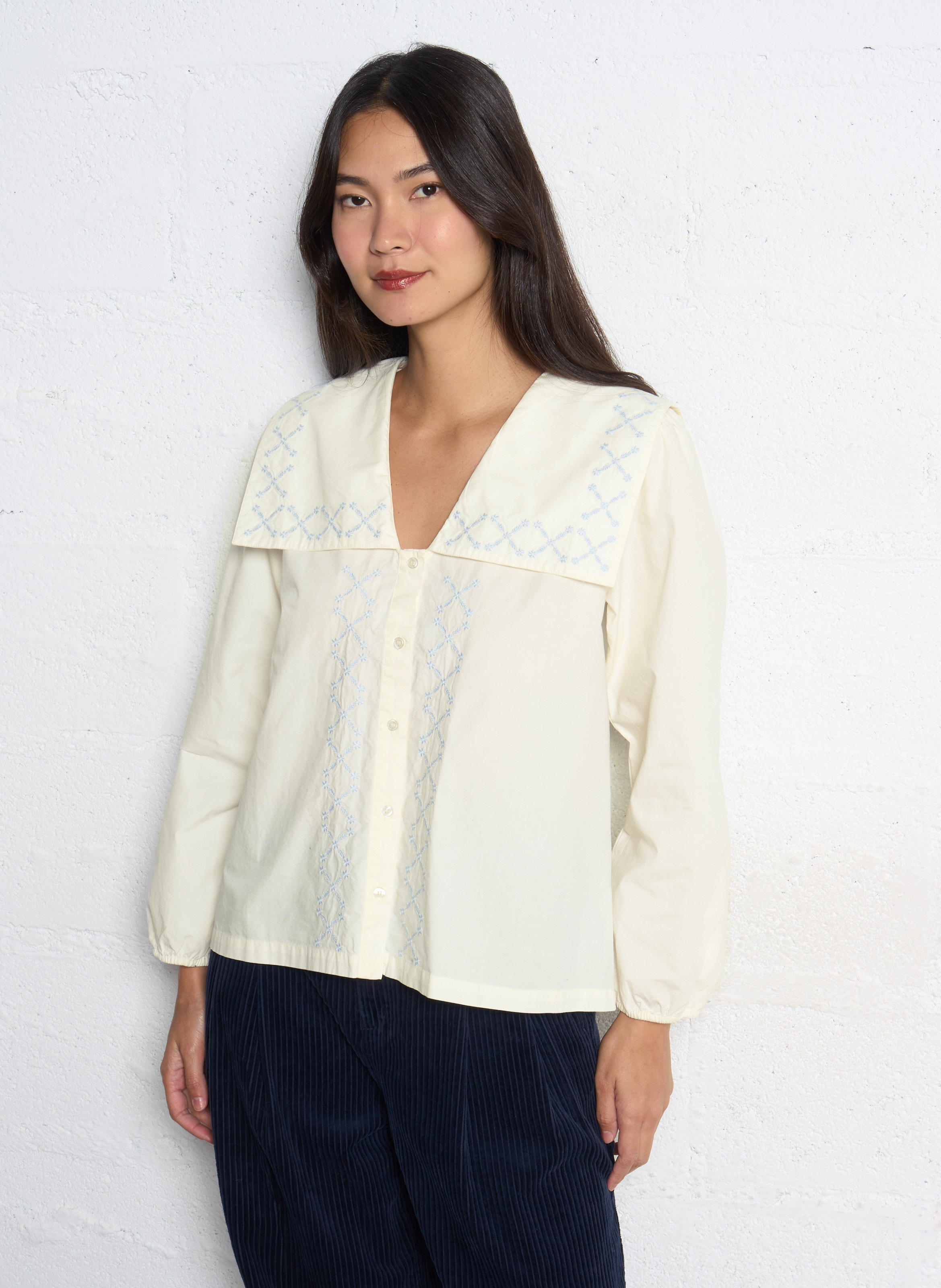 Straight collarless shirt in cotton THE TINY BIG SISTER White