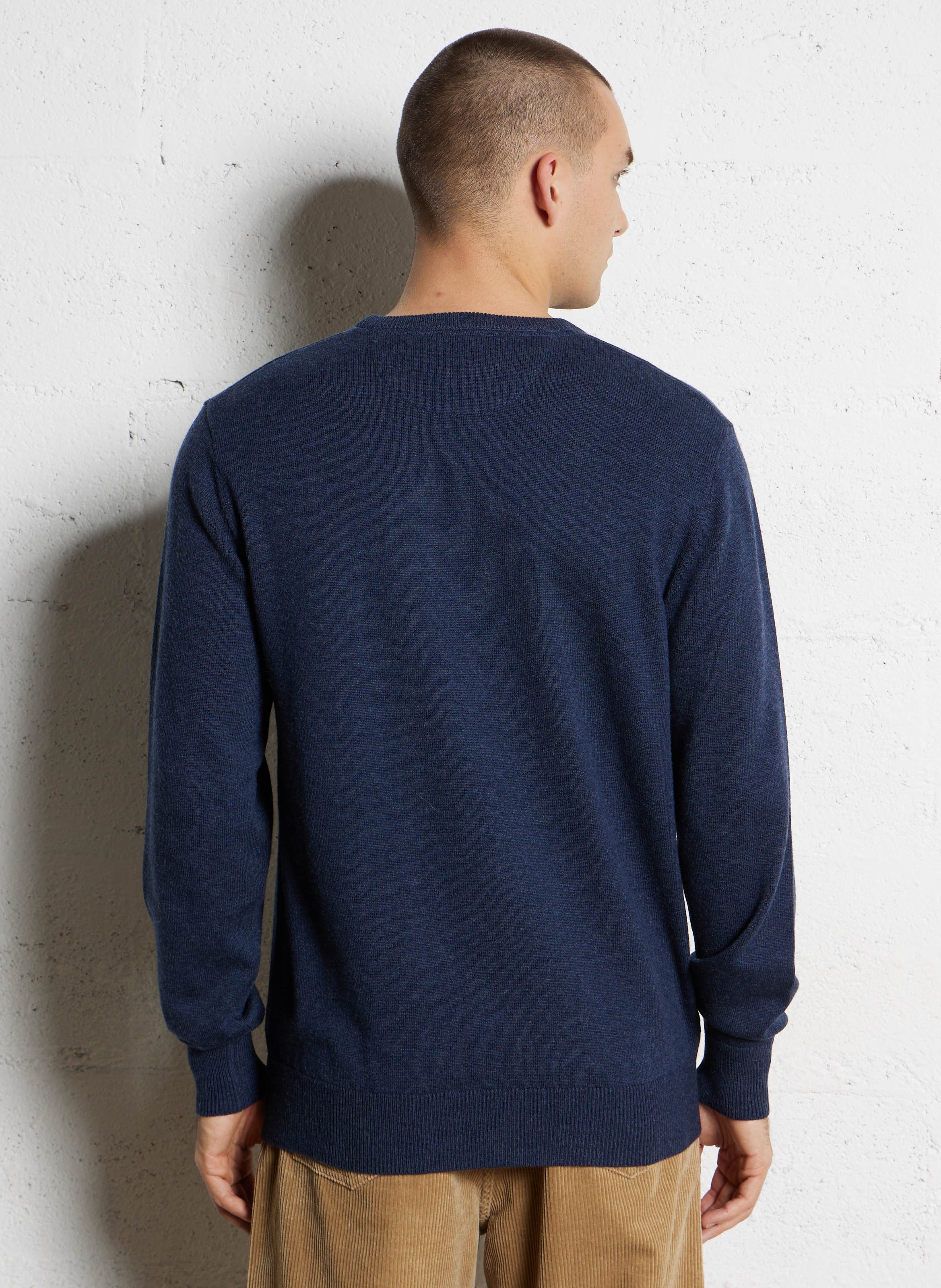 Pull droit col rond en laine et coton EDEN PARK Bleu