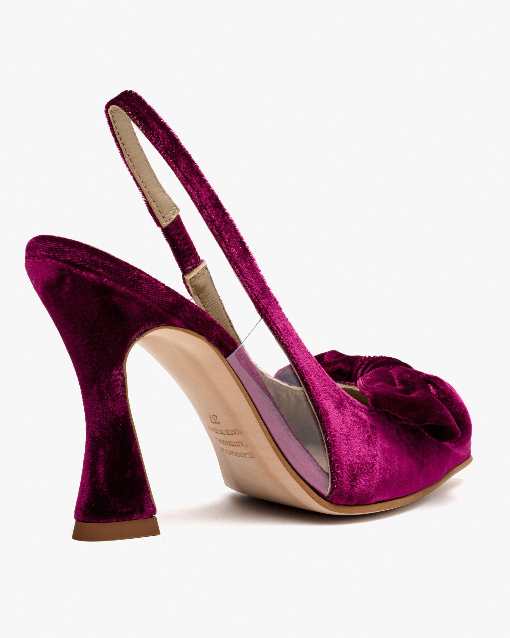 Burgundy velvet ankle-strap heels. PEDRO MIRALLES Red