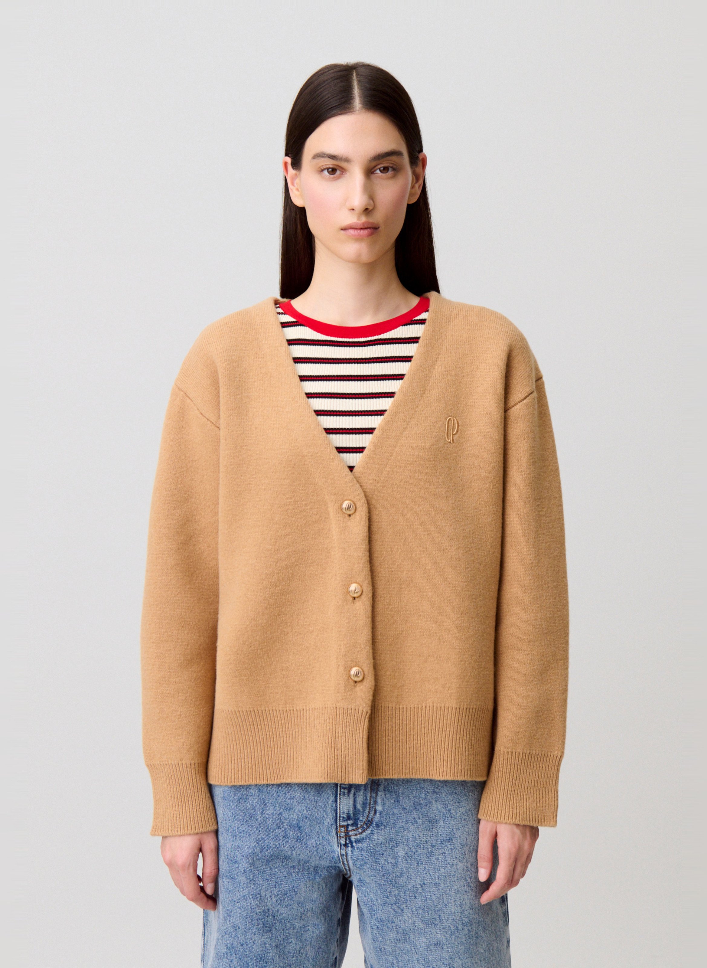 Gilet col V en laine mélangée CLAUDIE PIERLOT Beige