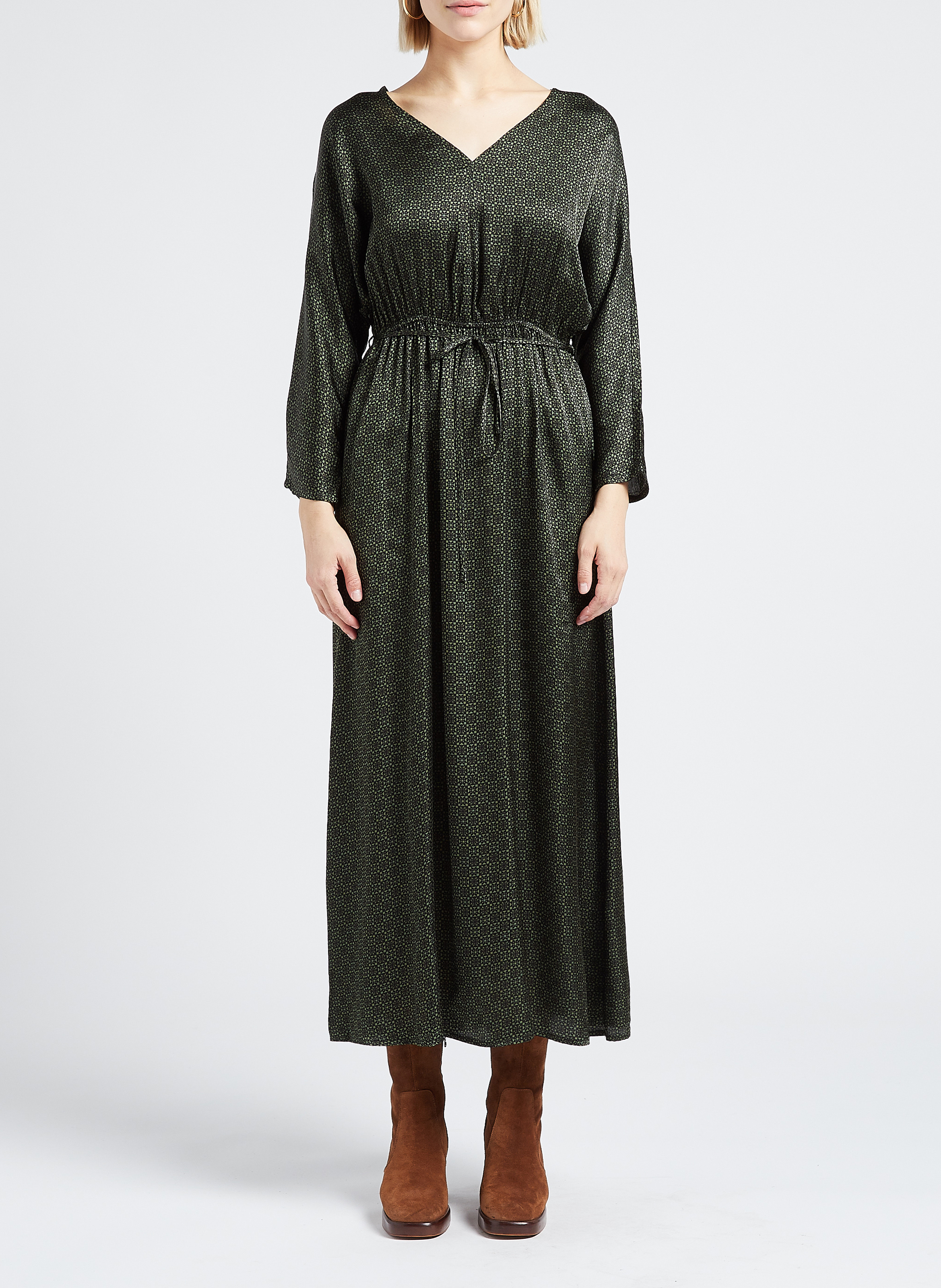 Robe midi col V imprimée  GRACE ET MILA