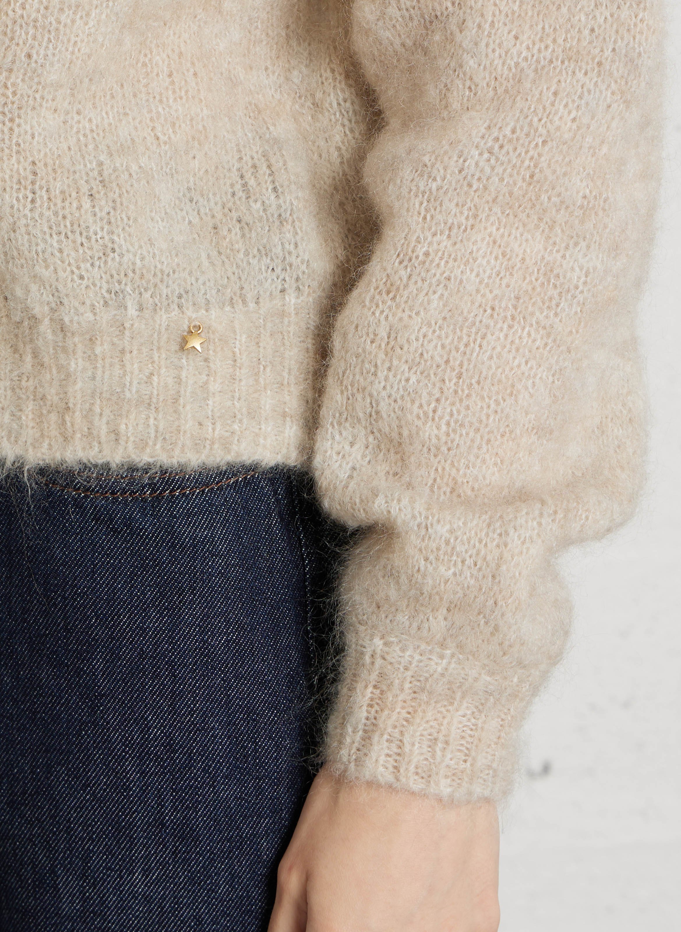 Cardigan col polo en mohair mélangé DES PETITS HAUTS Beige