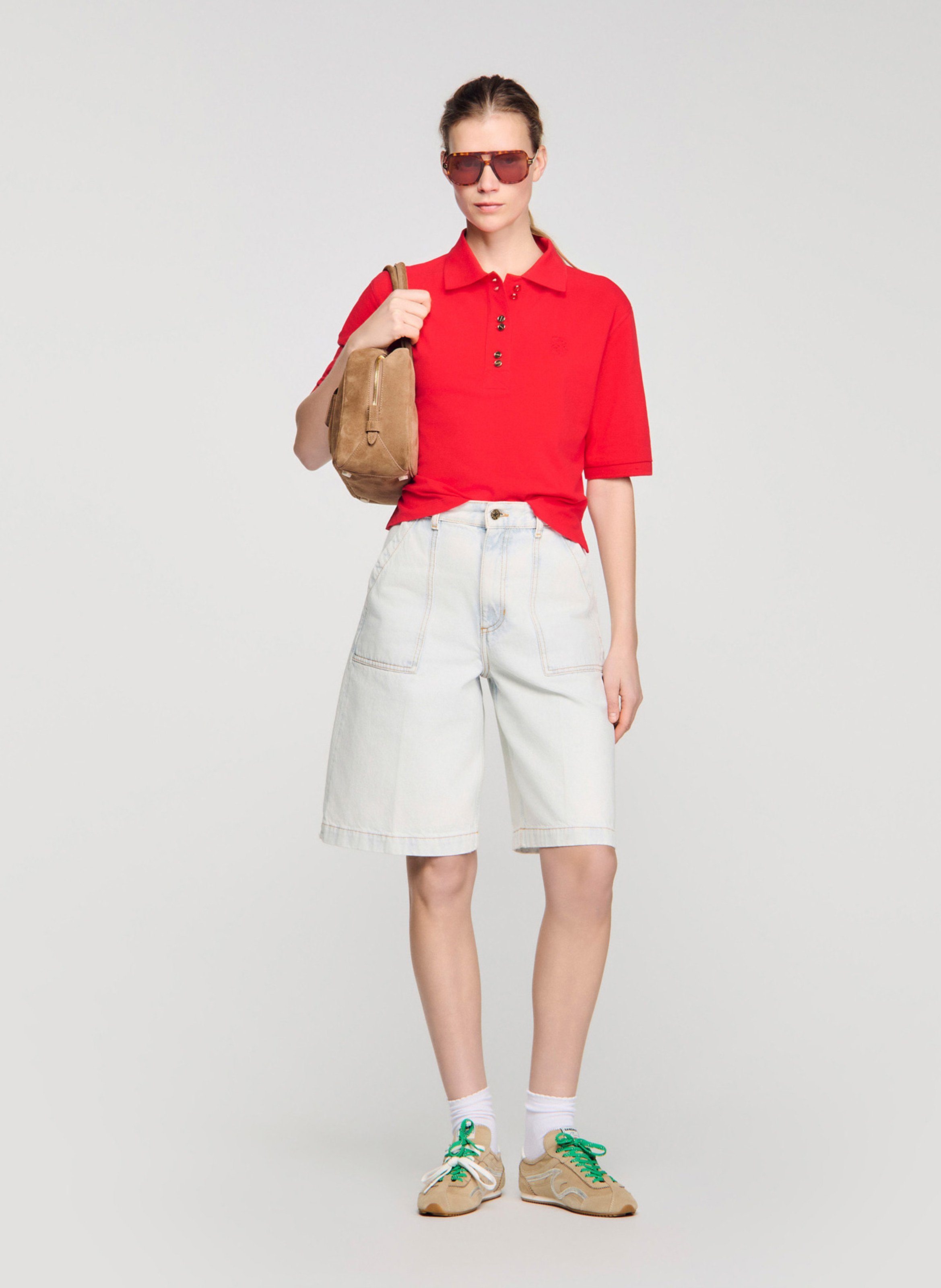 Korte mouw polo met geborduurd logo SANDRO Rood