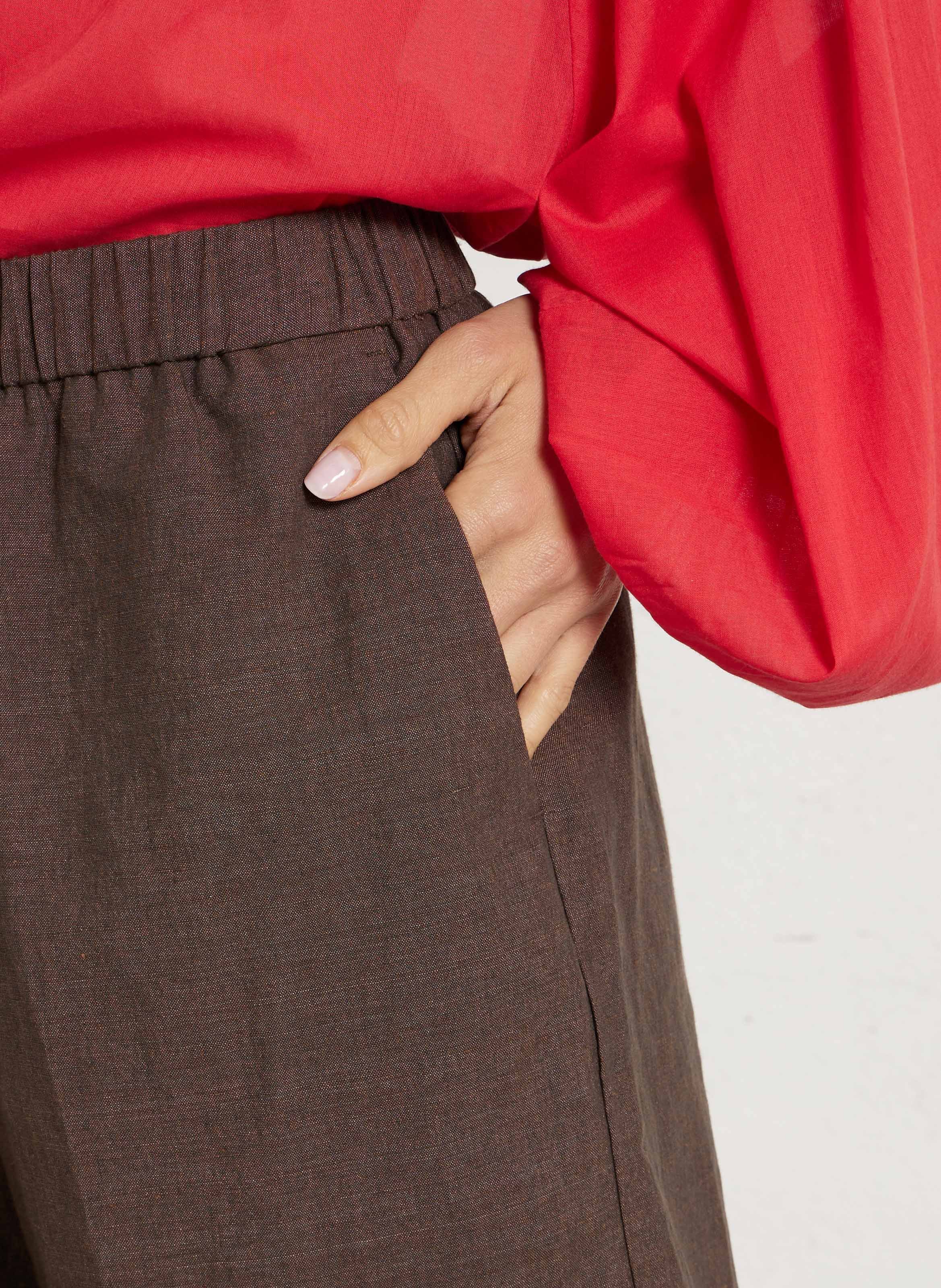 Straight linen and cotton-blend shorts POMANDERE Brown