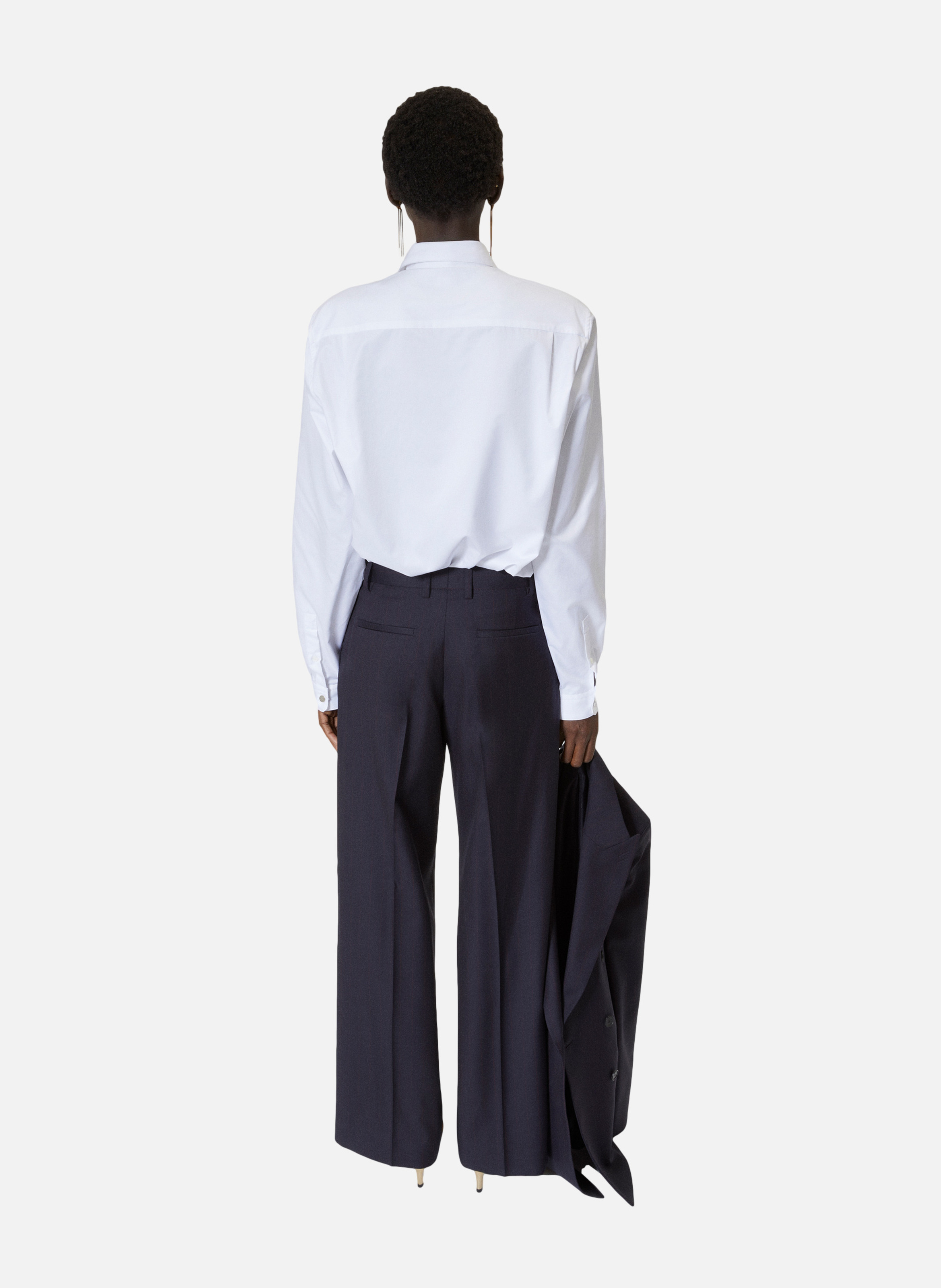 Wide striped wool tailored trousers THE KOOPLES Blue