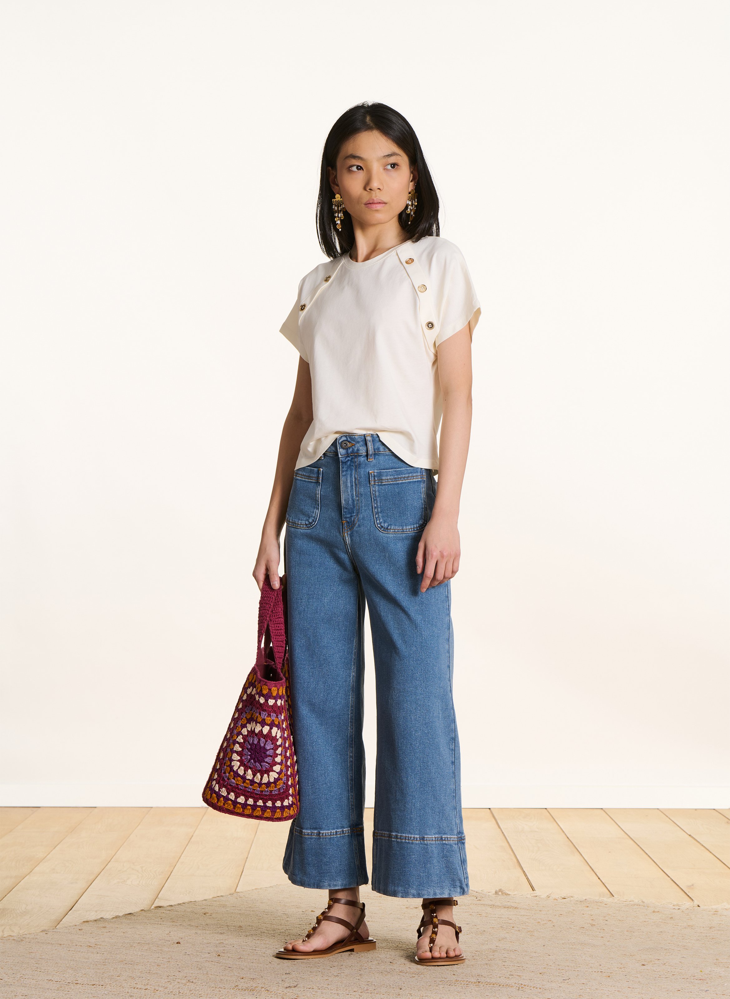 Tee-shirt droit col rond en coton bio LA FEE MARABOUTEE Blanc