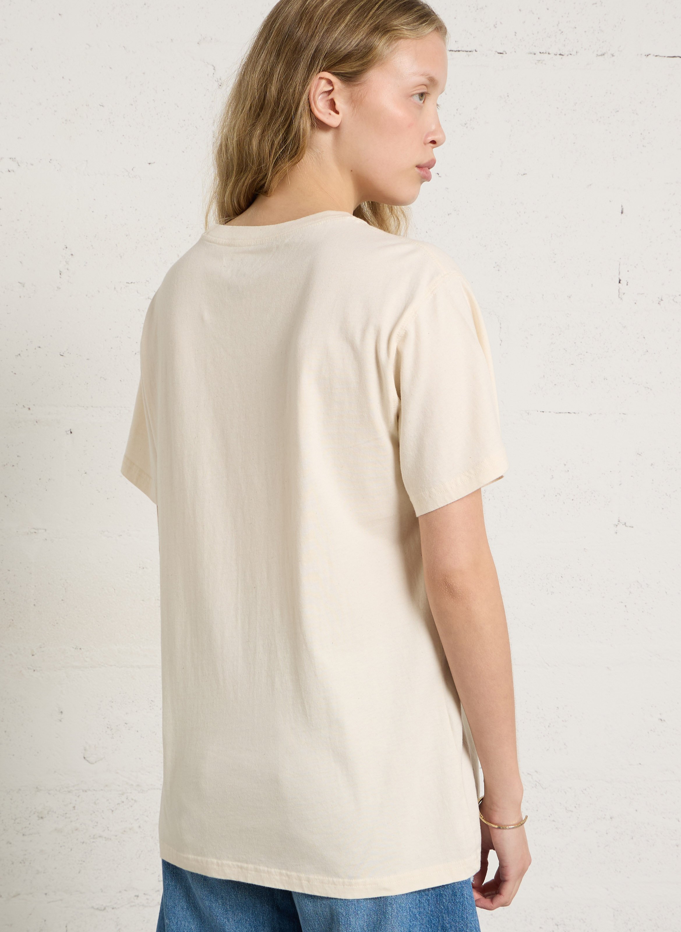 Recht, katoenen T-shirt met ronde hals en zeefdruk NEWTONE Beige