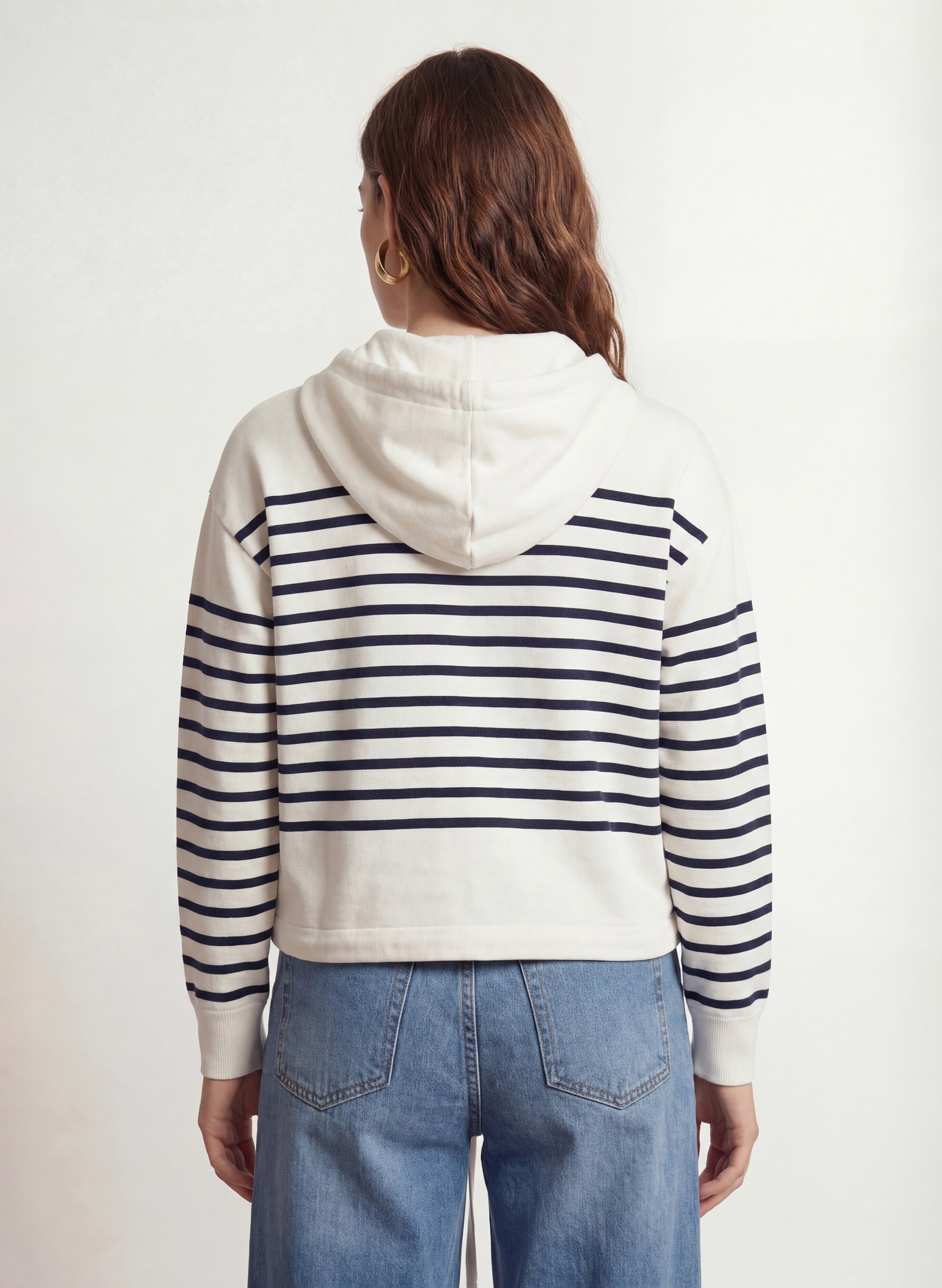 Striped hooded straight vest KOOKAI White