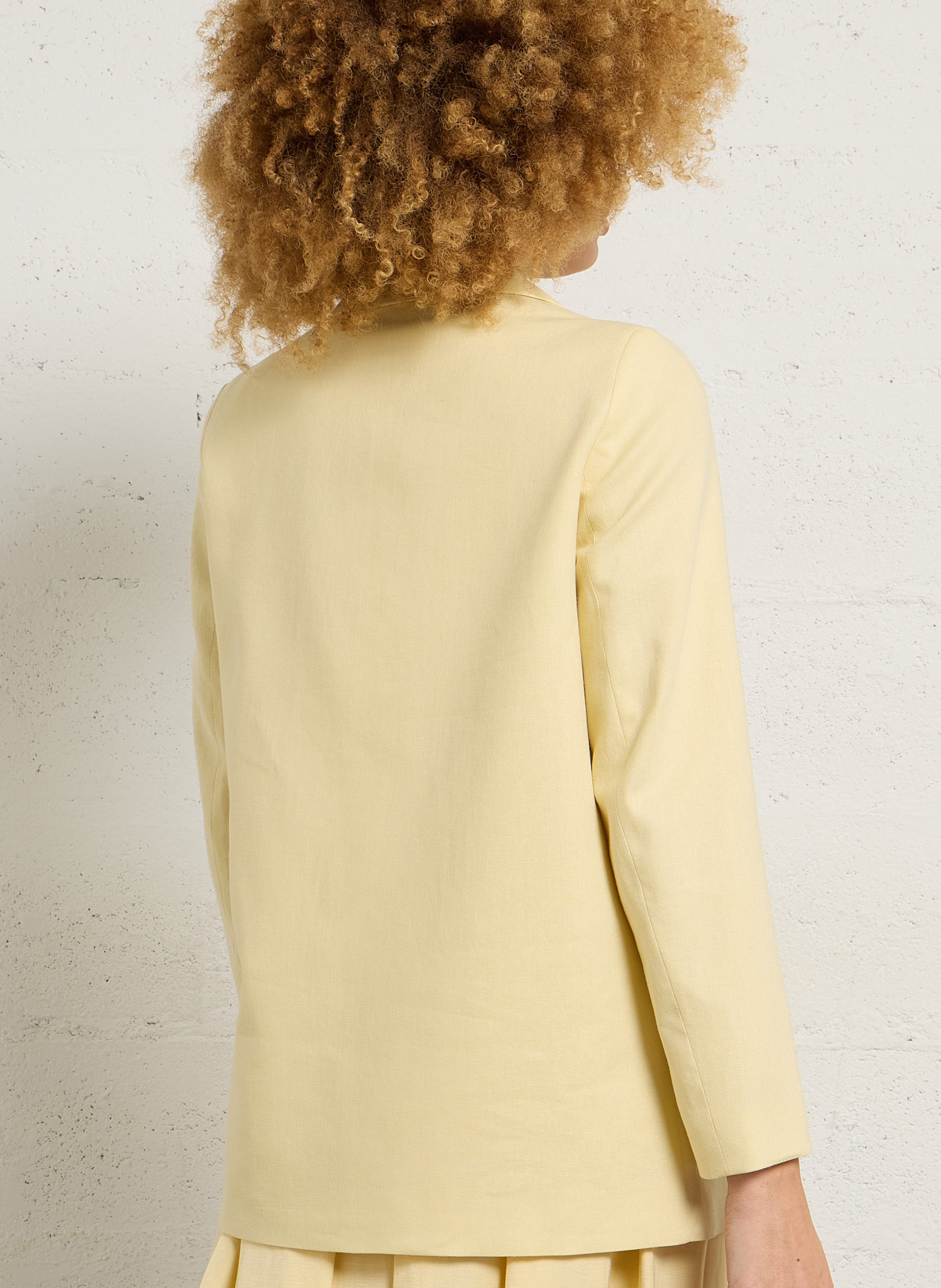 Solid straight tailored linen blend blazer MAISON 123 Beige