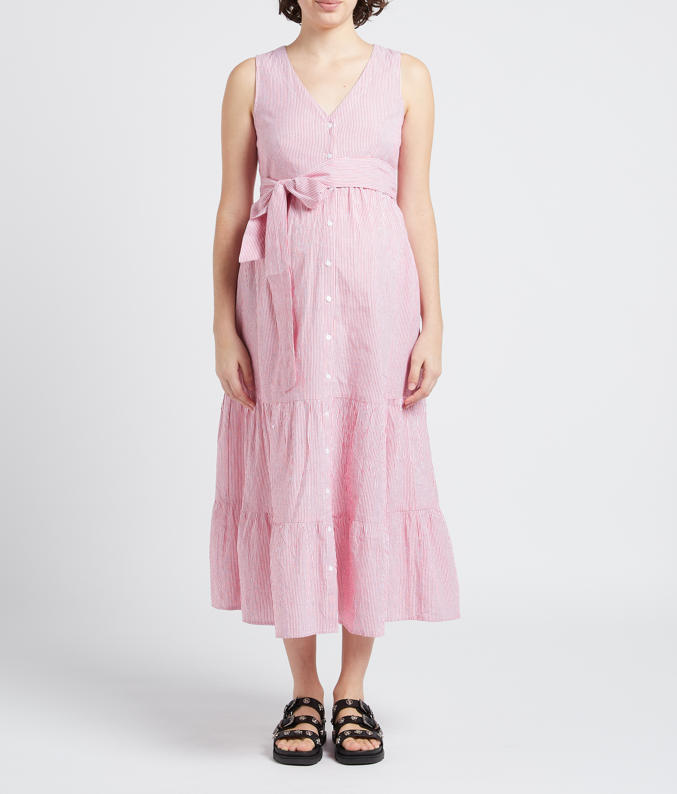 Straight striped V-neck cotton maternity dress SERAPHINE Red